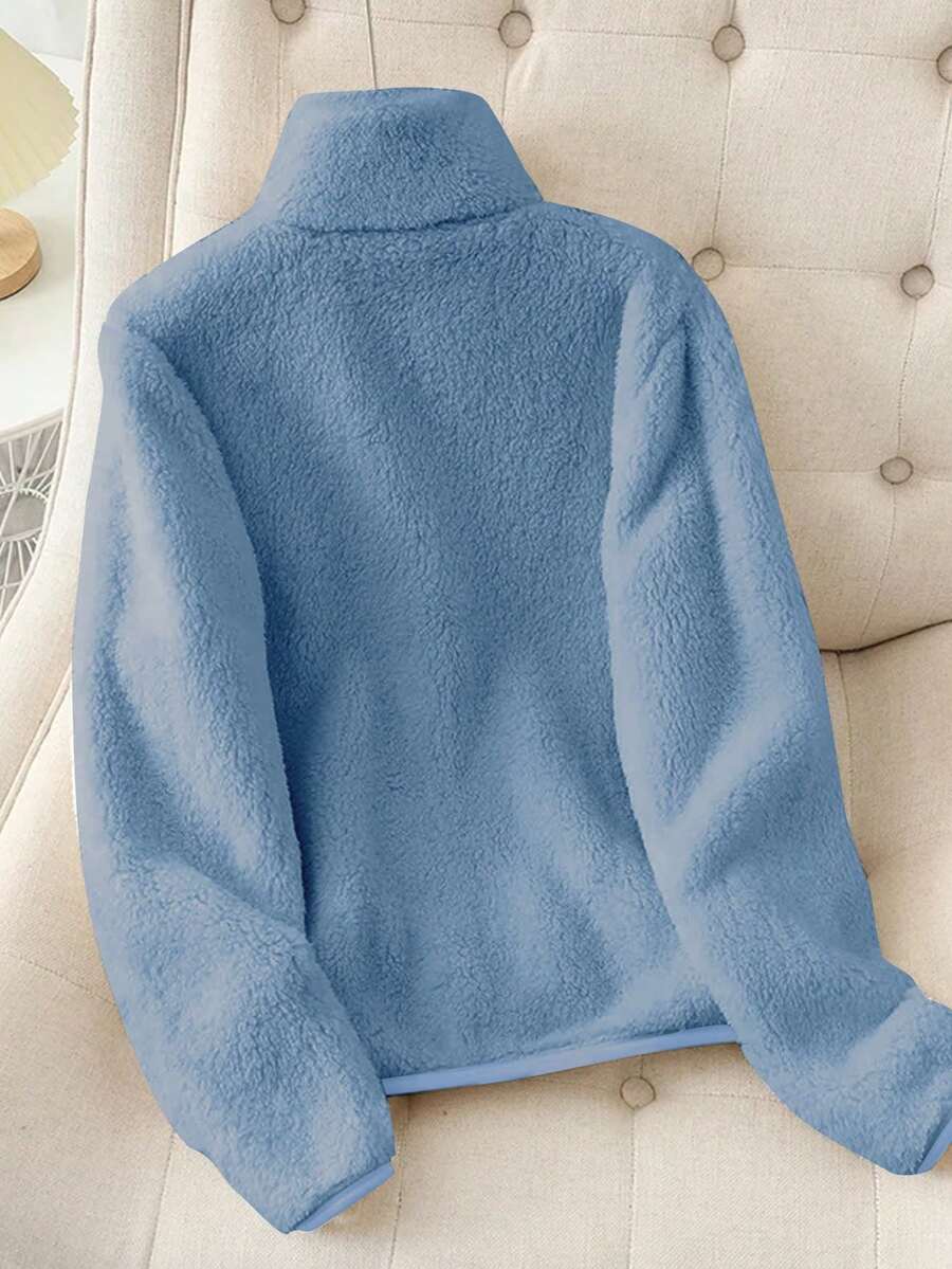 Women's Solid Color Thick Warm Double-Sided Fleece Zip-Up Jacket, Winter