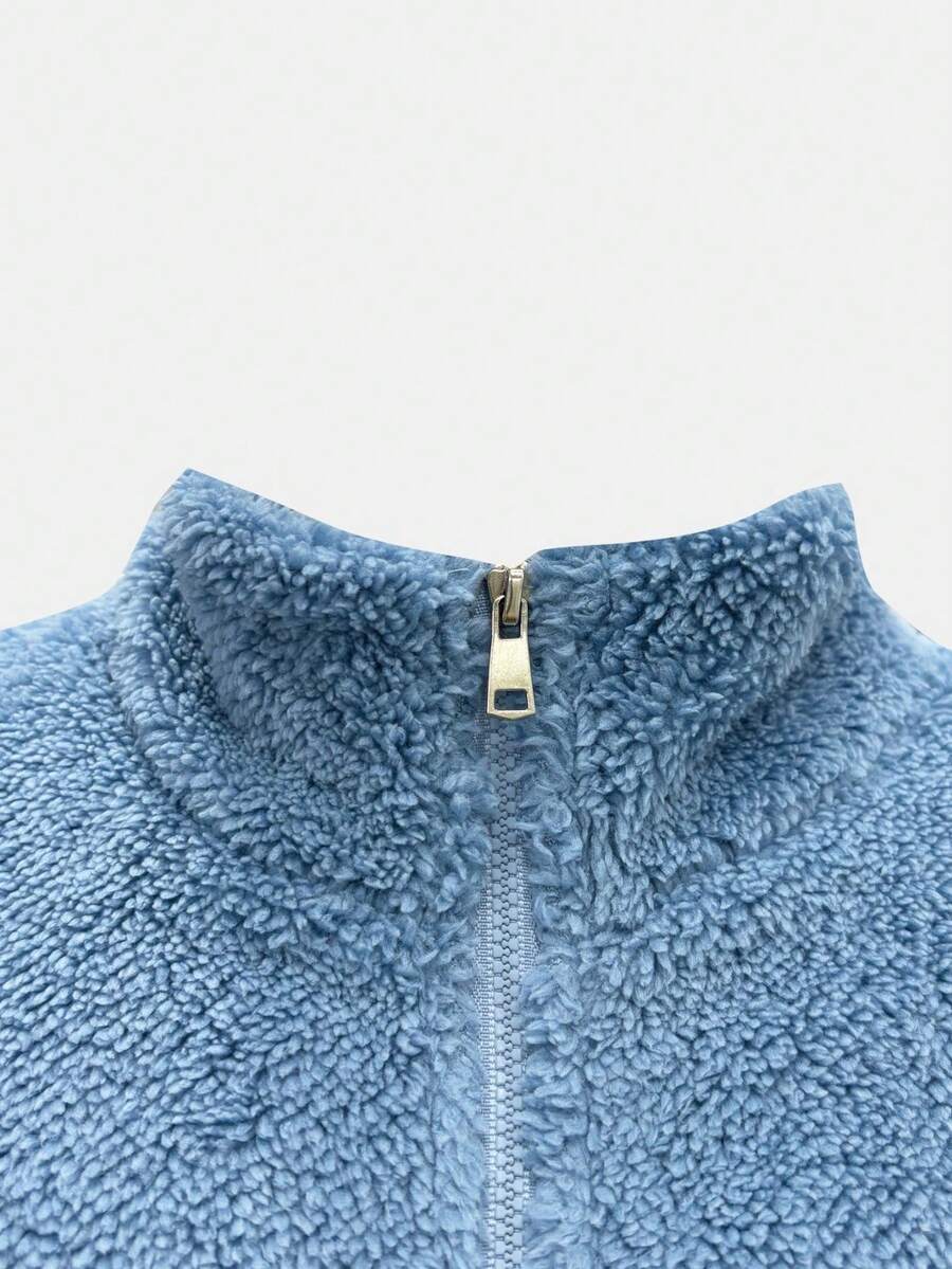 Women's Solid Color Thick Warm Double-Sided Fleece Zip-Up Jacket, Winter