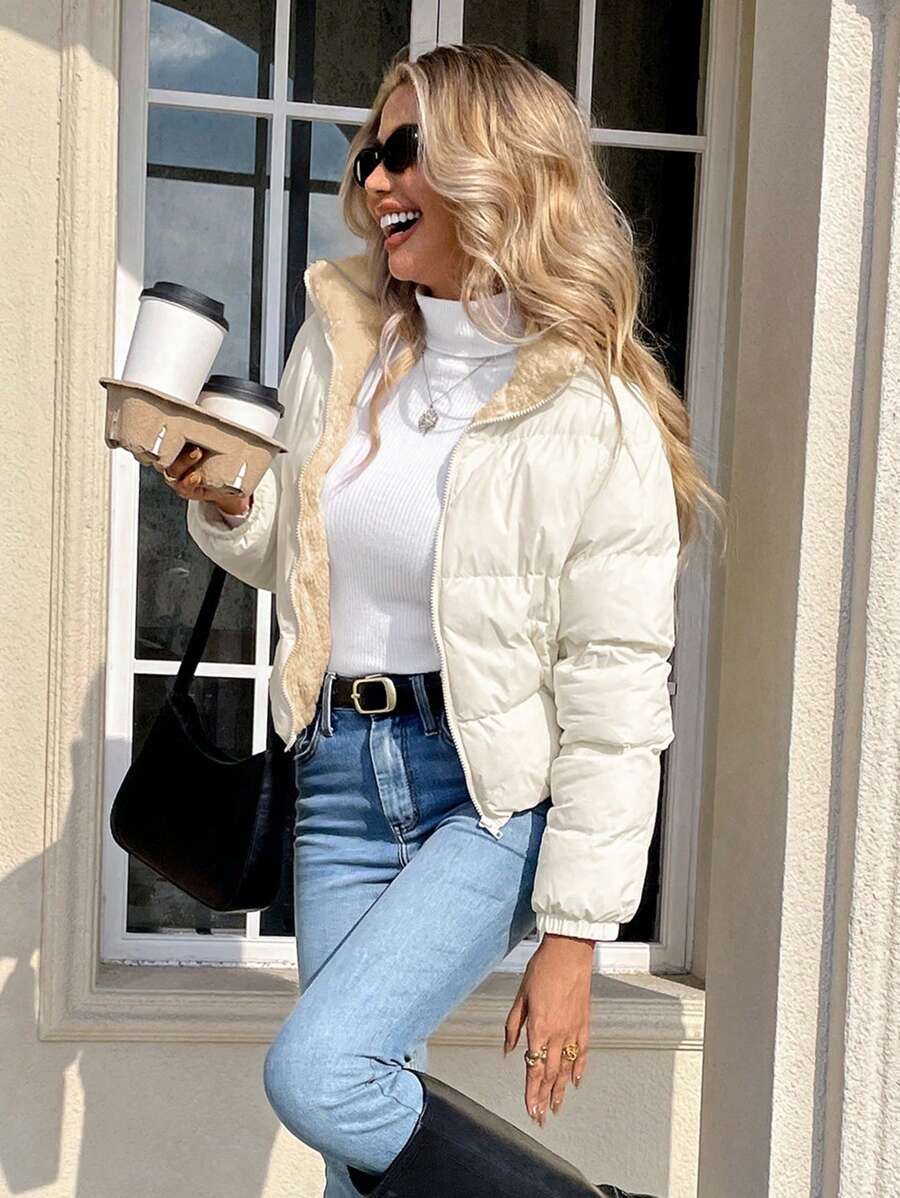 Siren Gaze Women's Casual Stand Collar Thermal Lined Jacket, Versatile For Winter,Fall Brown