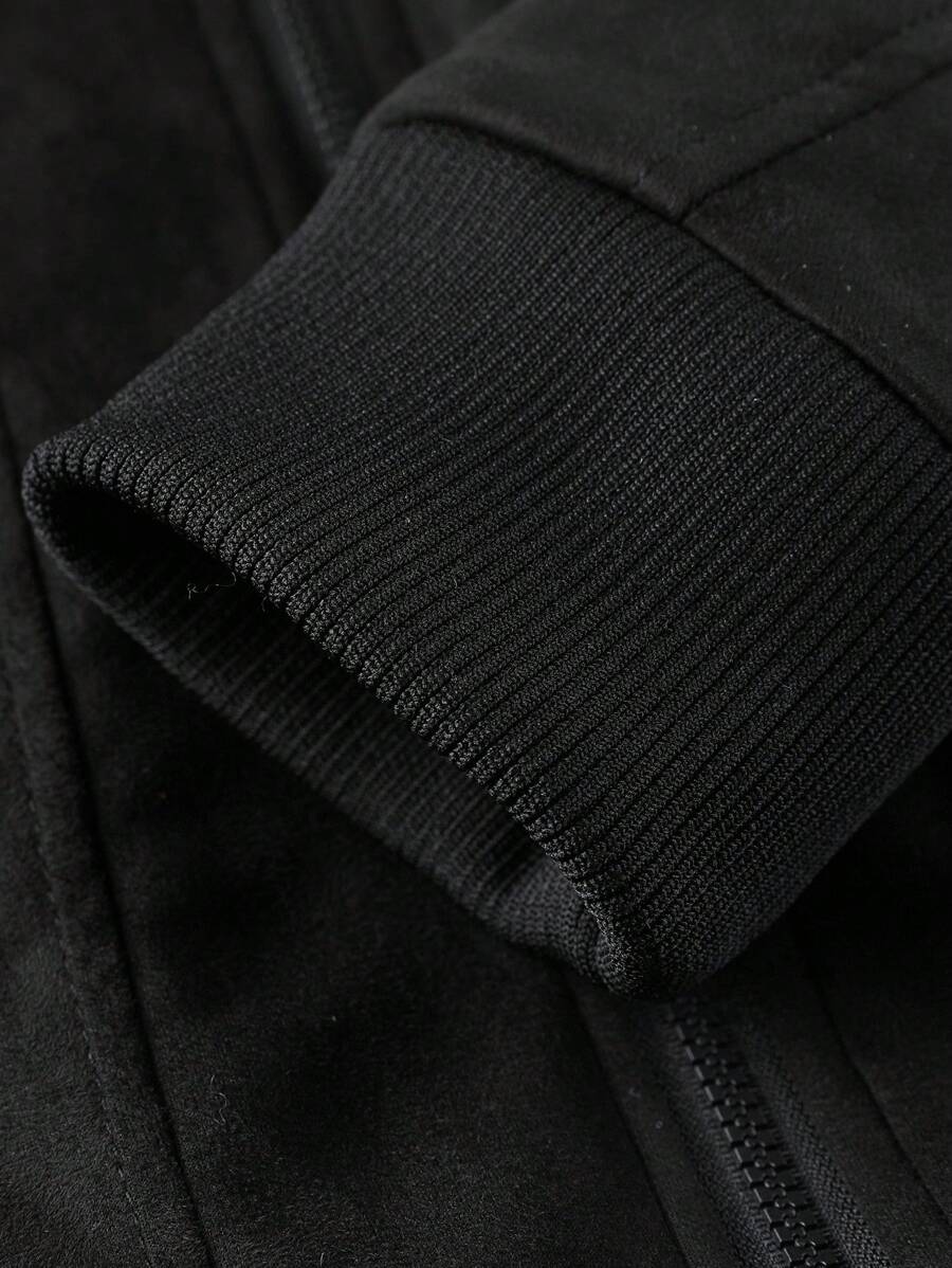 Manfinity Homme Men's Sherpa Fleece Jacket, Faux Suede Fur Collar, For Fall Winter