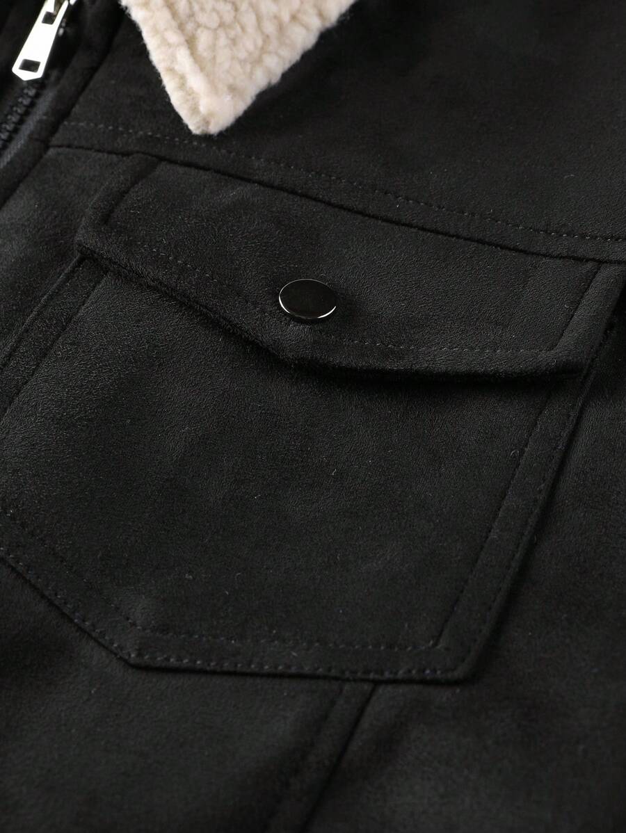 Manfinity Homme Men's Sherpa Fleece Jacket, Faux Suede Fur Collar, For Fall Winter