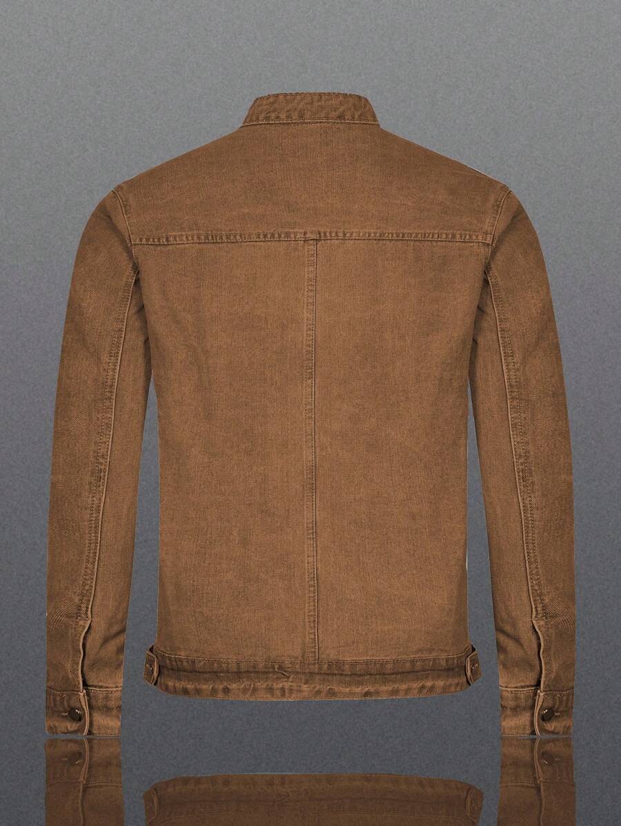 Manfinity Homme Men's Biker-Style Zip-Up Denim Jacket With Collar For Men, For Fall