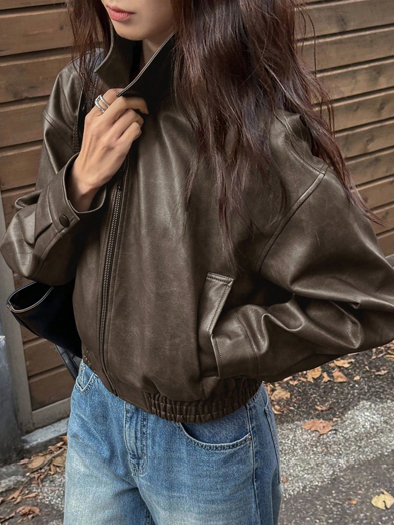 DAZY New Spring Distressed Leather Jacket Short Jacket Women, Regular Fit, Suitable For Valentine's Day Fall, Winter