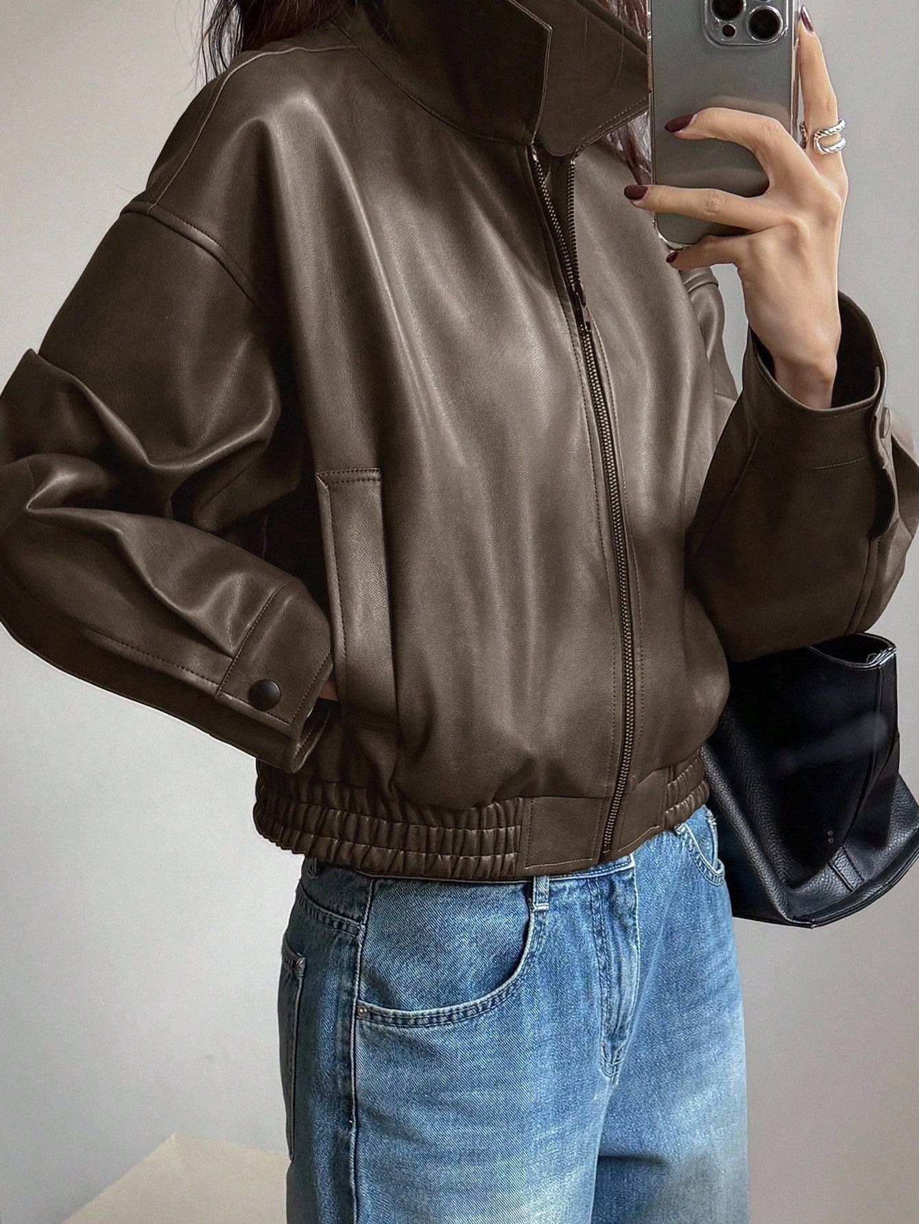 DAZY New Spring Distressed Leather Jacket Short Jacket Women, Regular Fit, Suitable For Valentine's Day Fall, Winter