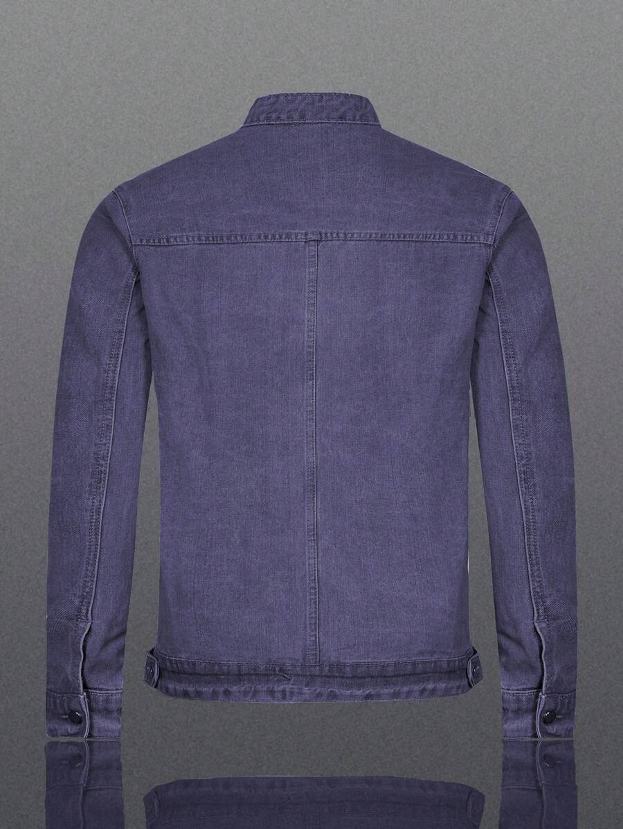 Manfinity Homme Men's Biker-Style Zip-Up Denim Jacket With Collar For Men, For Fall