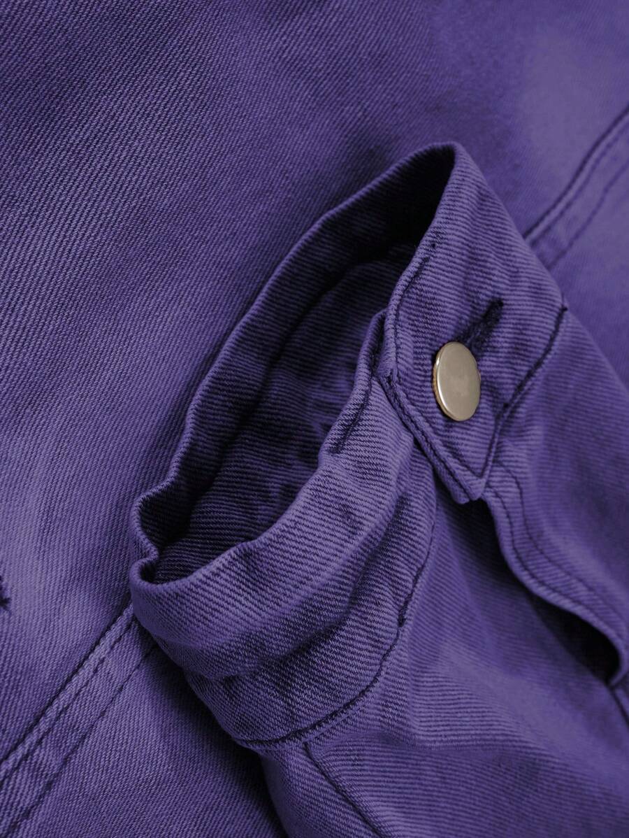 Manfinity Homme Men's Biker-Style Zip-Up Denim Jacket With Collar For Men, For Fall