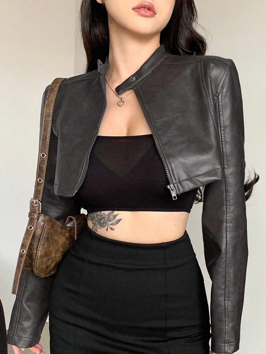 DAZY Women's Casual Loose Suede Faux Leather Jacket, Short Style, Fashion Street Wear, Autumn/Winter