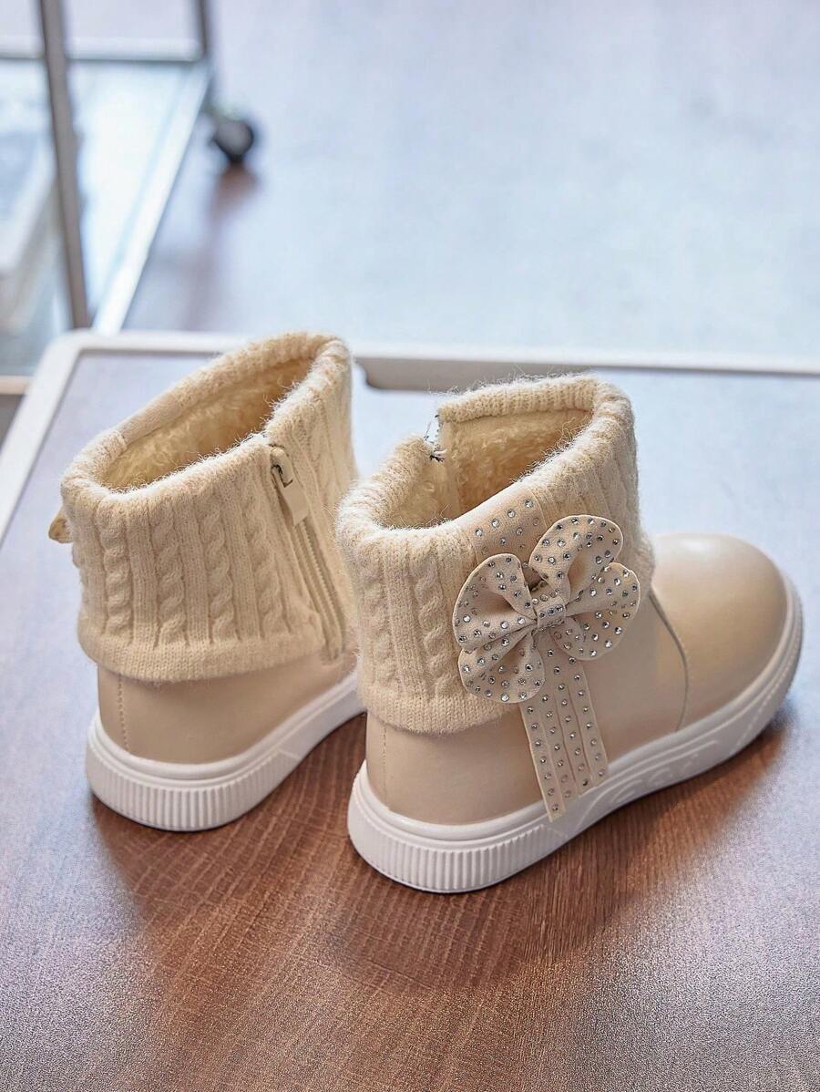 1 Pair Beige Girls Snow Boots, New Autumn Winter Toddler Warm Plush Lining Waterproof Non-Slip Princess Boots
