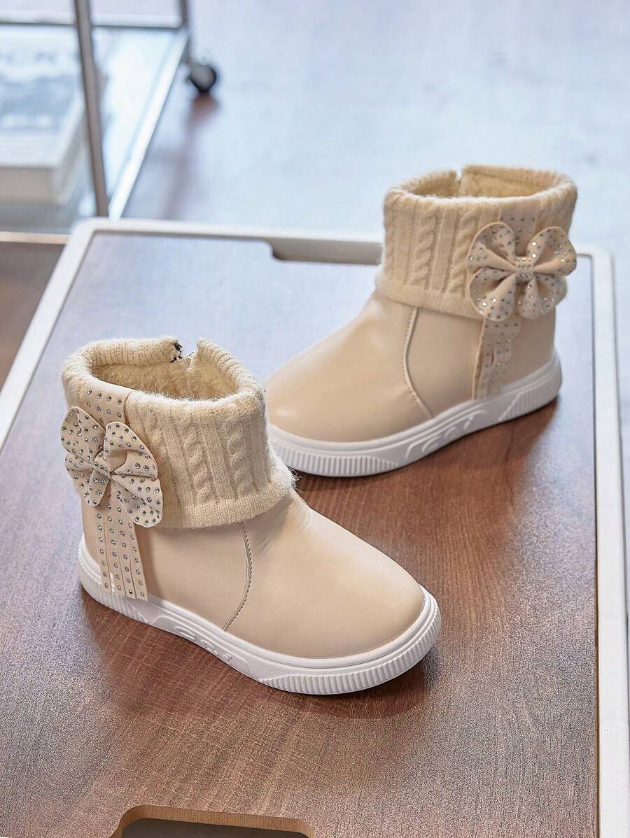 1 Pair Beige Girls Snow Boots, New Autumn Winter Toddler Warm Plush Lining Waterproof Non-Slip Princess Boots