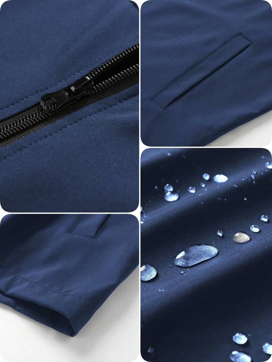 Manfinity Homme Men's Solid Color Zip-Up Casual Outdoor Windbreaker Jacket, Men's Black Jacket, Men's Teachwear Jacket