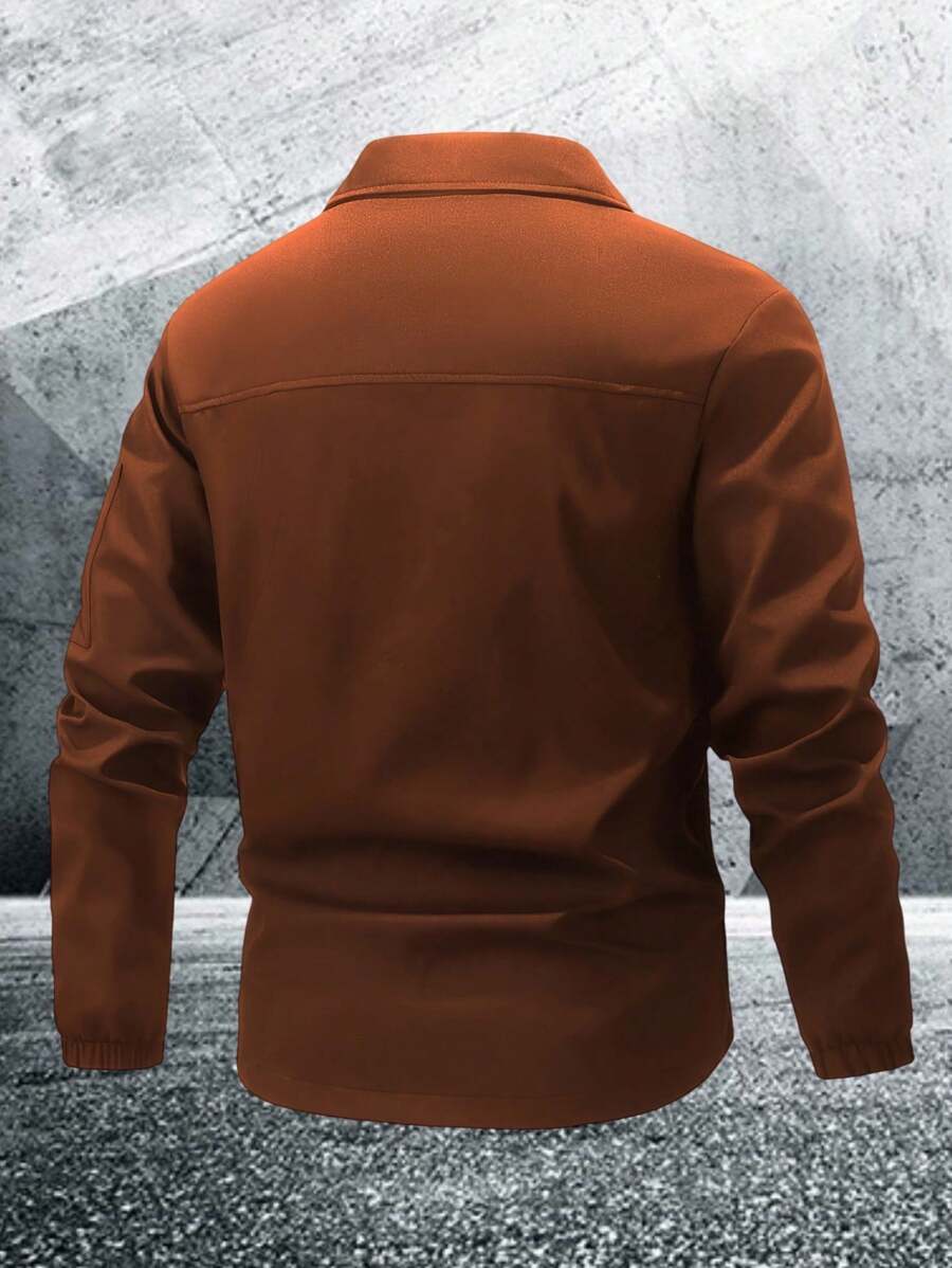 Manfinity Homme Men's Solid Color Zip-Up Casual Outdoor Windbreaker Jacket, Men's Black Jacket, Men's Teachwear Jacket