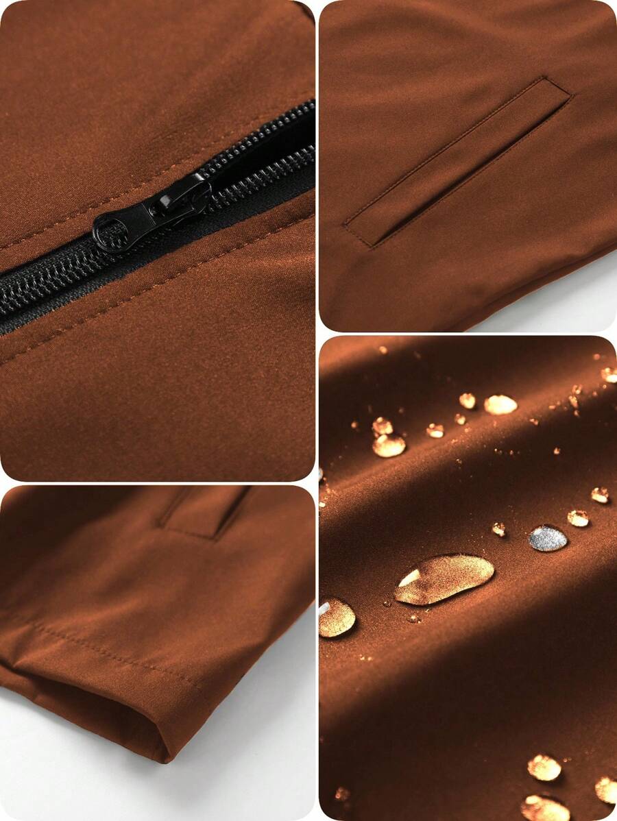 Manfinity Homme Men's Solid Color Zip-Up Casual Outdoor Windbreaker Jacket, Men's Black Jacket, Men's Teachwear Jacket