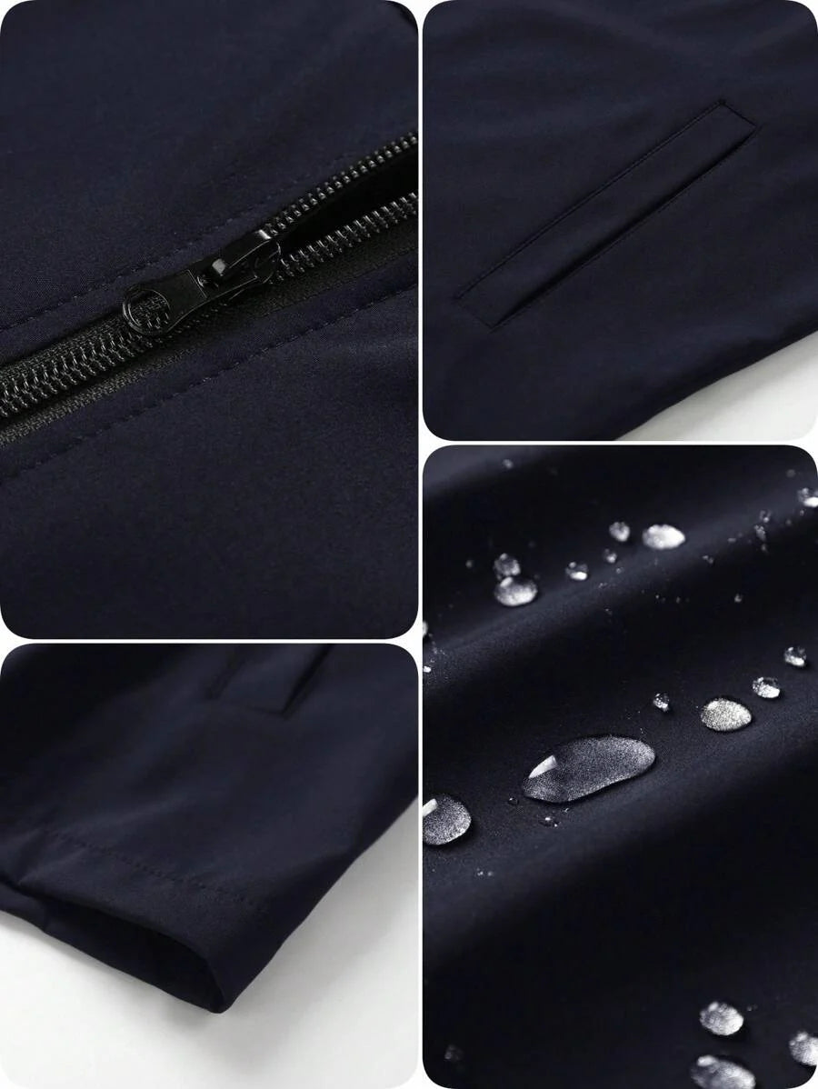 Manfinity Homme Men's Solid Color Zip-Up Casual Outdoor Windbreaker Jacket, Men's Black Jacket, Men's Teachwear Jacket