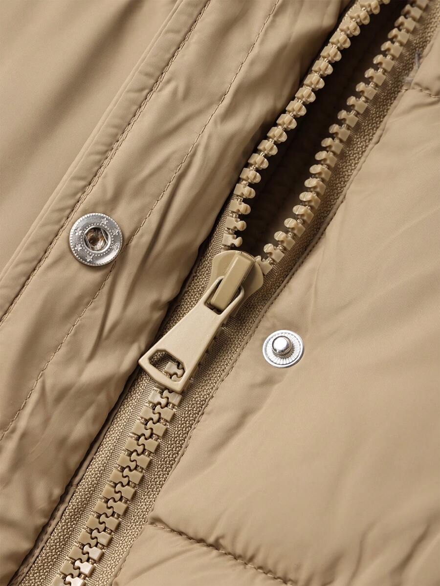 Risissida Women's Casual Hooded Jacket With Pockets, Lightweight Faux Fur Lined Quilted Trench Coat, Fall Daily Wear Winter Coat