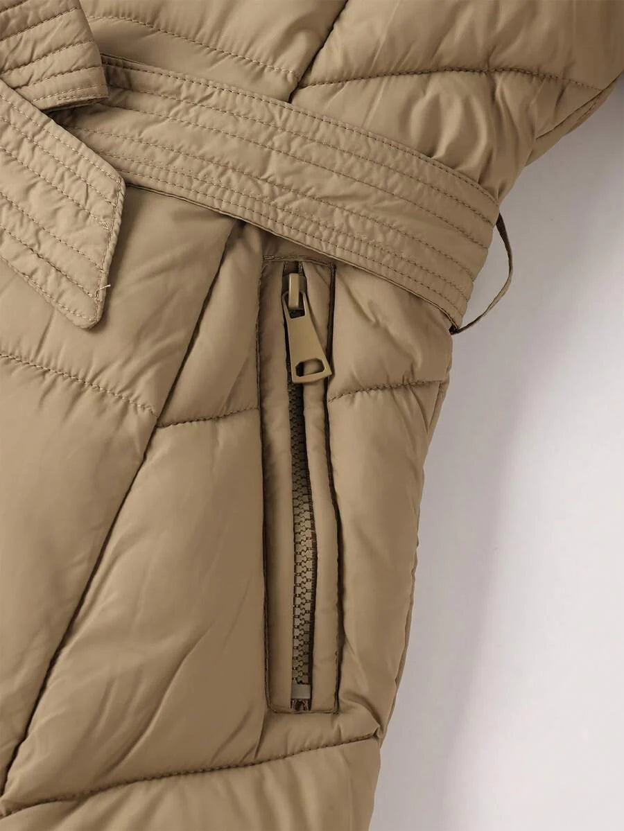 Risissida Women's Casual Hooded Jacket With Pockets, Lightweight Faux Fur Lined Quilted Trench Coat, Fall Daily Wear Winter Coat