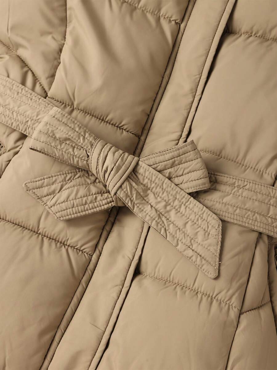 Risissida Women's Casual Hooded Jacket With Pockets, Lightweight Faux Fur Lined Quilted Trench Coat, Fall Daily Wear Winter Coat