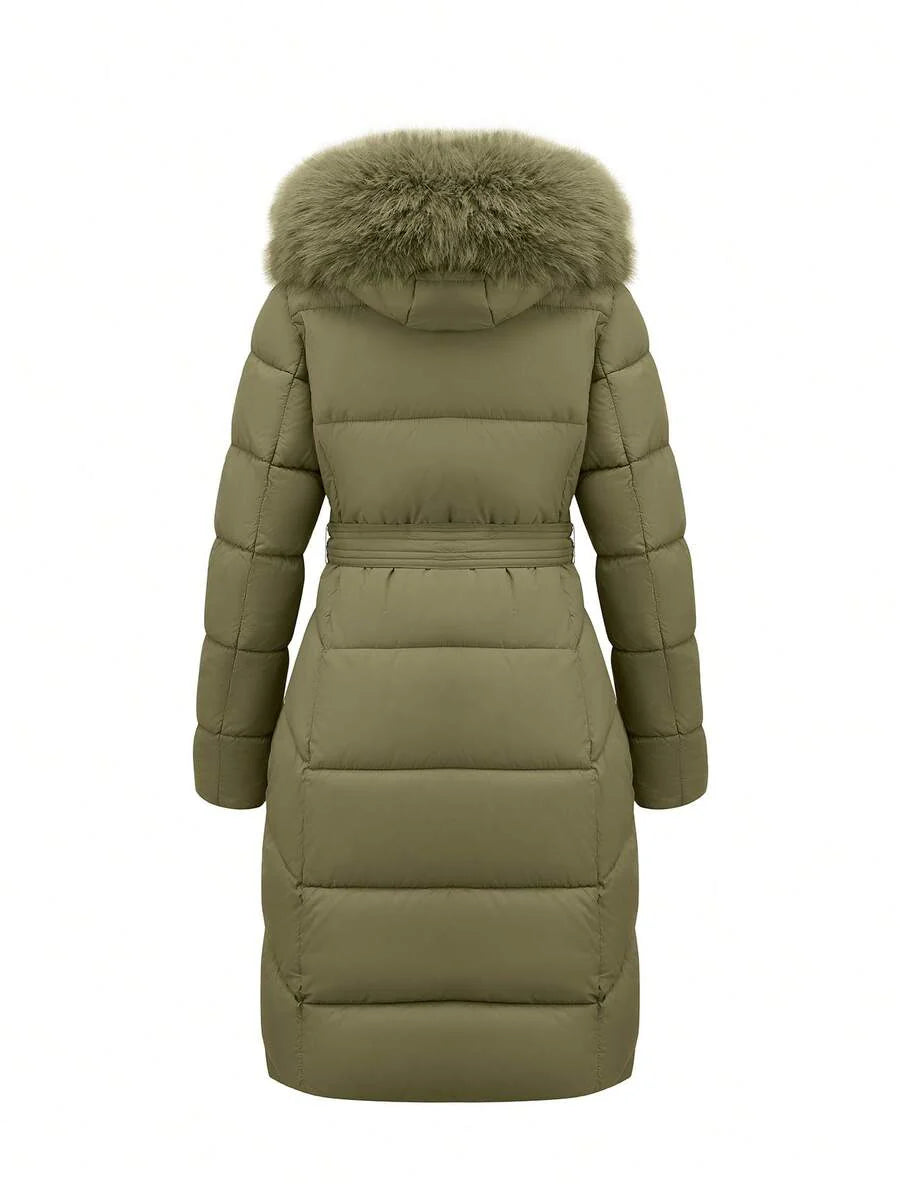 Risissida Women's Casual Hooded Jacket With Pockets, Lightweight Faux Fur Lined Quilted Trench Coat, Fall Daily Wear Winter Coat