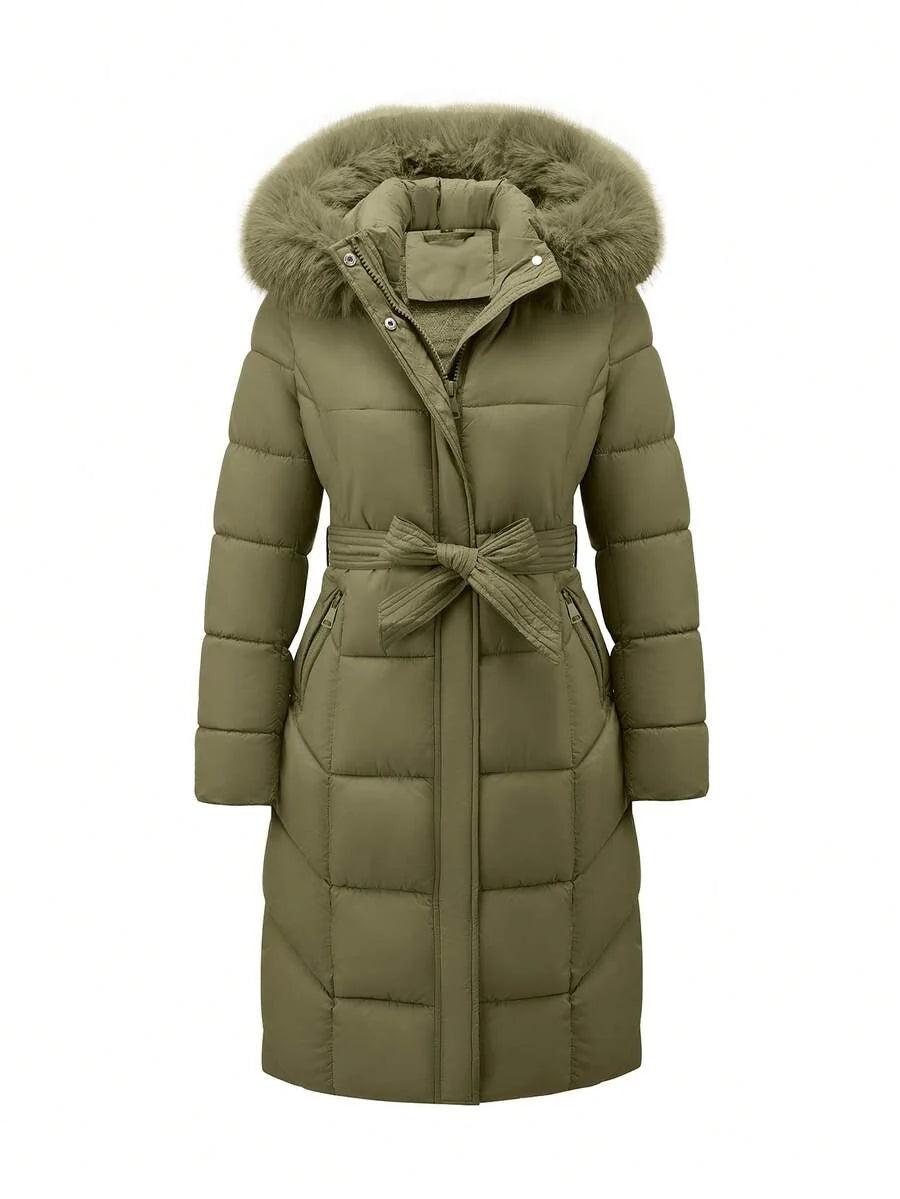 Risissida Women's Casual Hooded Jacket With Pockets, Lightweight Faux Fur Lined Quilted Trench Coat, Fall Daily Wear Winter Coat