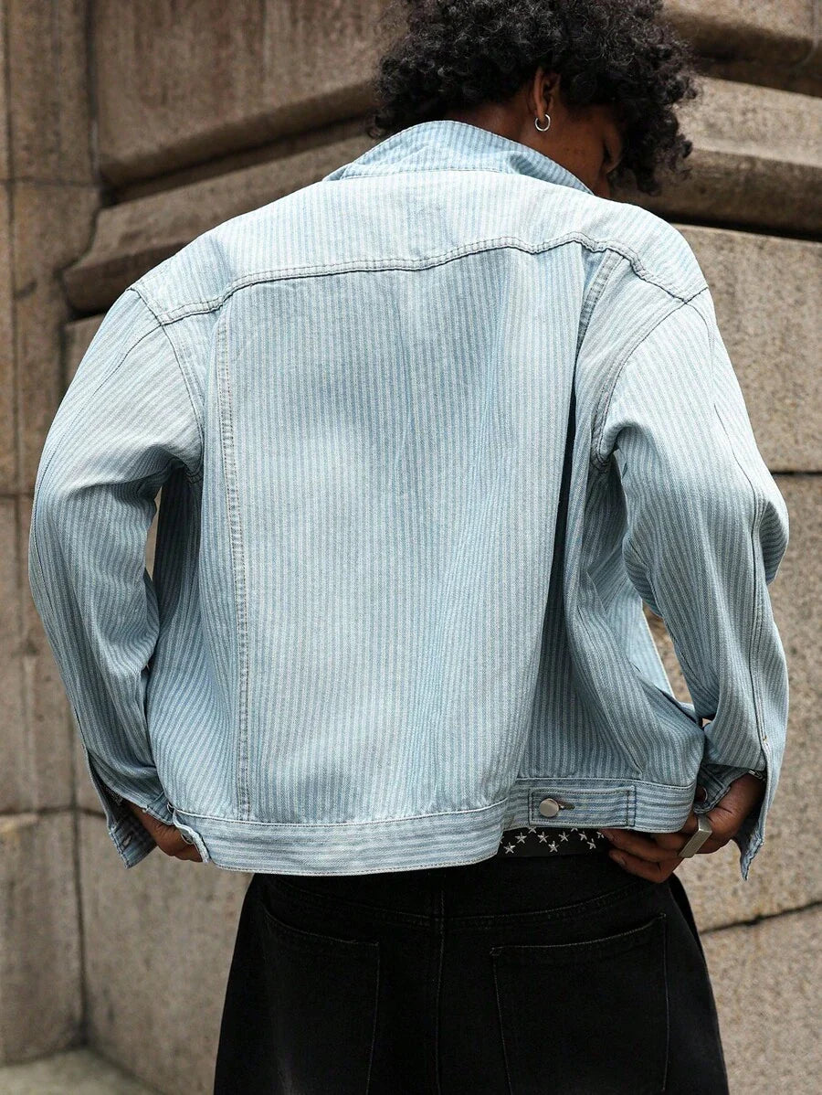 Manfinity Homme Men's Checkered Fringe Trim Long Sleeve Loose Denim Jacket Going Out Hang Out Disco Vacation Street, Fall