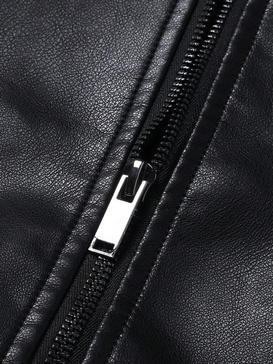 Men's Fashion Casual Color Blocking Zipper Stand Collar PU Leather Jacket, Fall/Winter