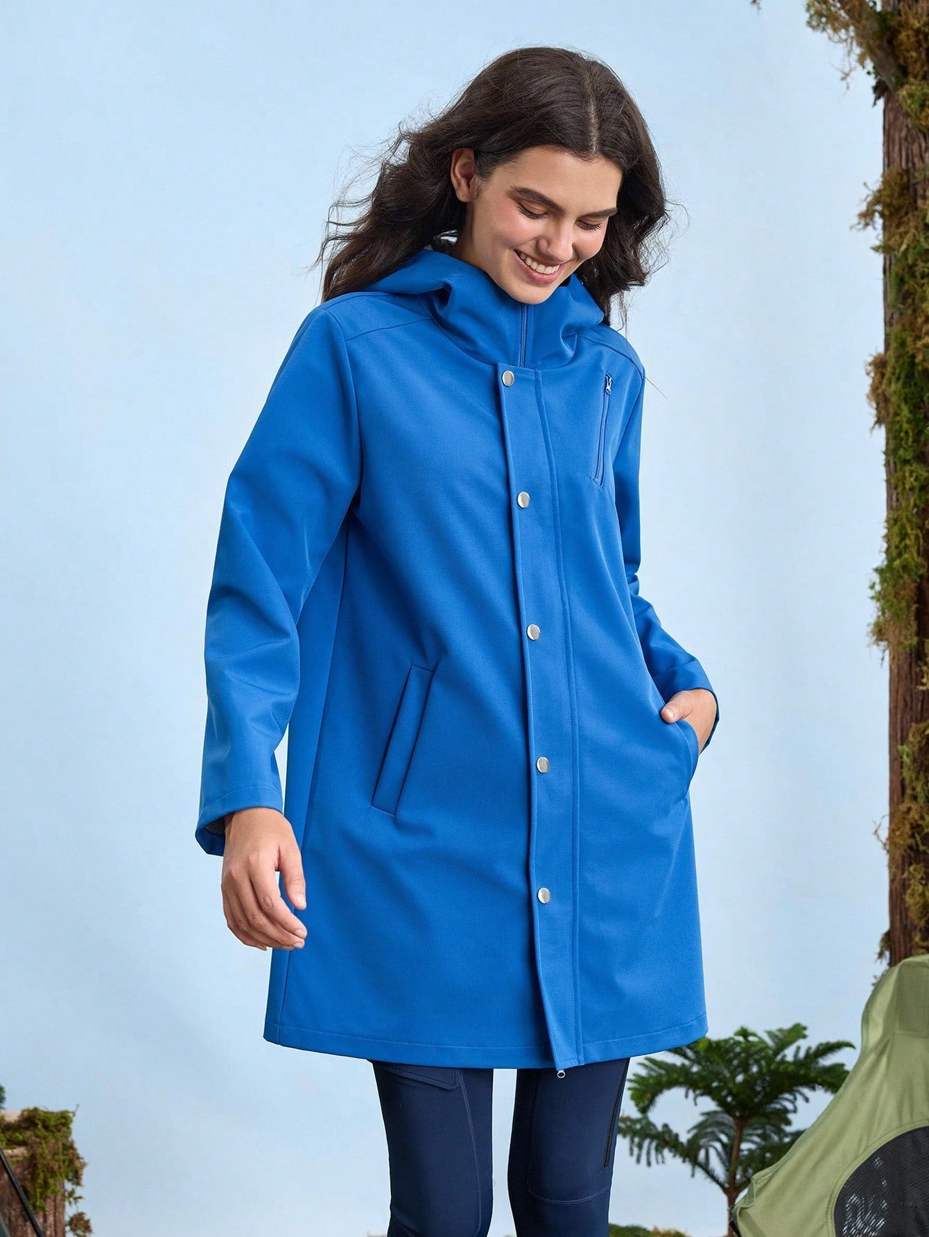 In My Nature Women Outdoor Sports Casual Waterproof Button Hooded Windbreaker Hiking Jacket