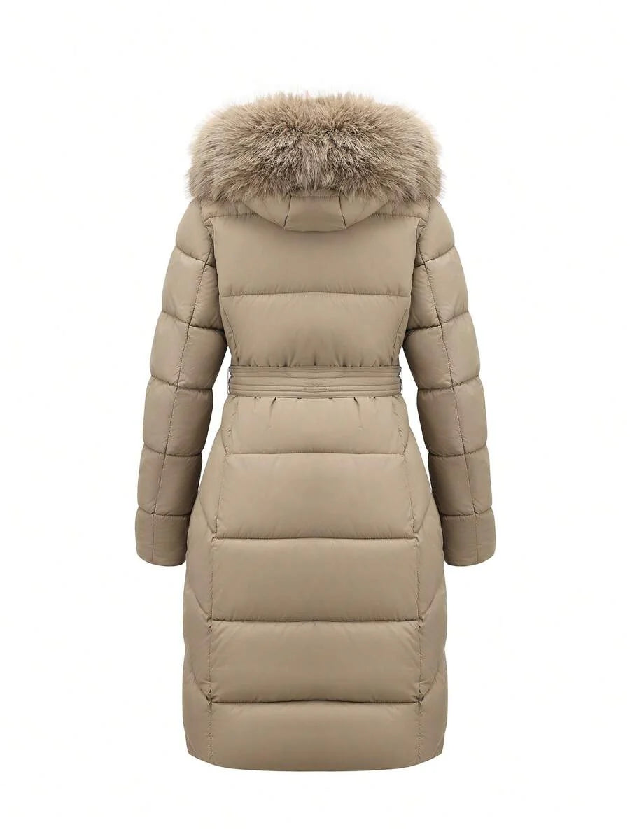 Risissida Women's Casual Hooded Jacket With Pockets, Lightweight Faux Fur Lined Quilted Trench Coat, Fall Daily Wear Winter Coat