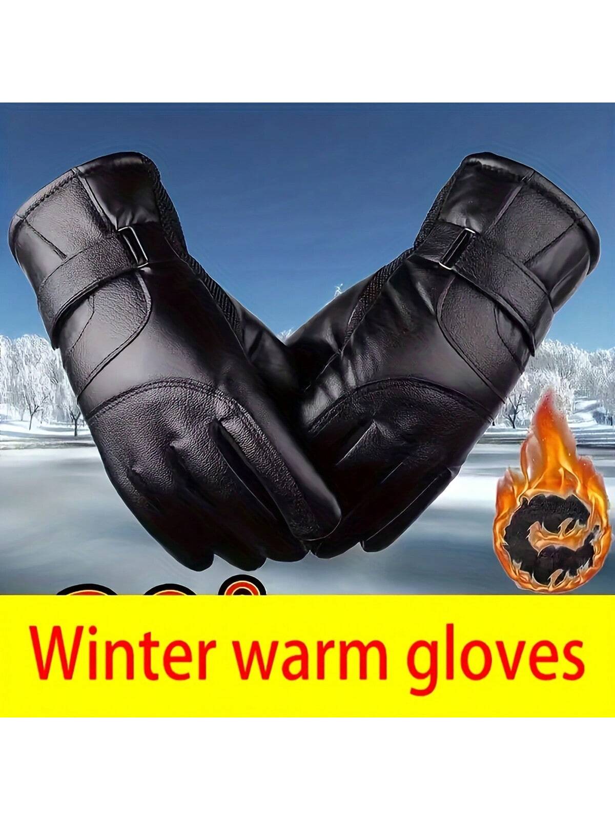 1 Pair Of High-Quality Artificial Leather Winter Warm Gloves, Sensitive Touch Screen, Fleece For Warmth, Windproof And Waterproof, Anti-Slip And Wear-Resistant, Lightweight And Easy To Carry, Suitable For Both Men And Women, Suitable For Cold Weather Pro