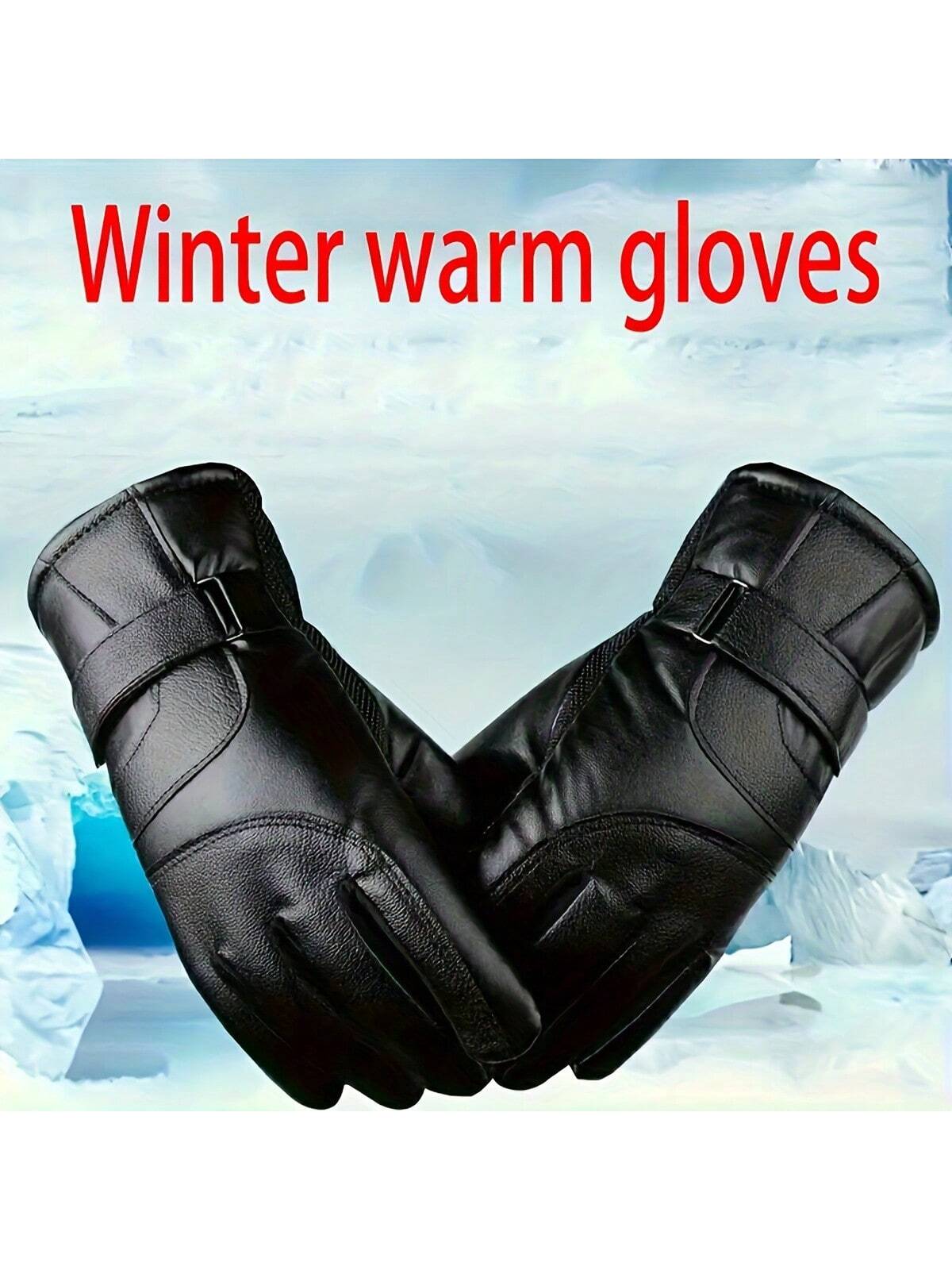 1 Pair Of High-Quality Artificial Leather Winter Warm Gloves, Sensitive Touch Screen, Fleece For Warmth, Windproof And Waterproof, Anti-Slip And Wear-Resistant, Lightweight And Easy To Carry, Suitable For Both Men And Women, Suitable For Cold Weather Pro