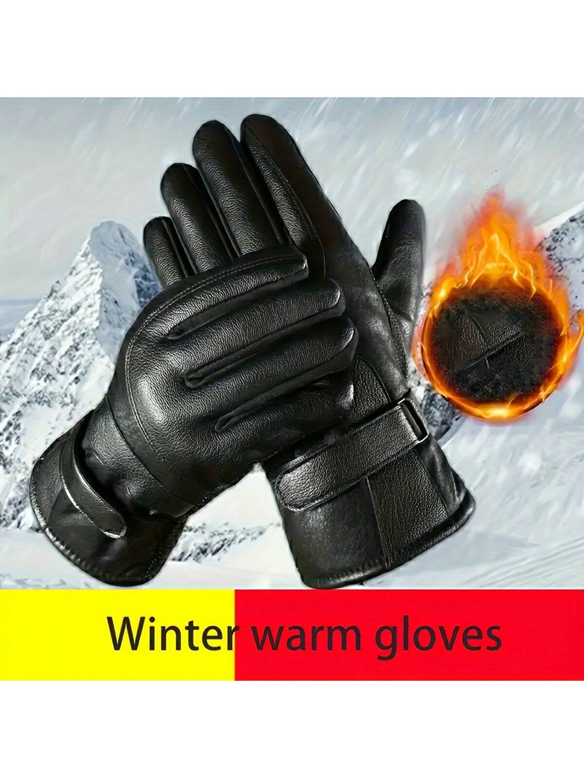 1 Pair Of High-Quality Artificial Leather Winter Warm Gloves, Sensitive Touch Screen, Fleece For Warmth, Windproof And Waterproof, Anti-Slip And Wear-Resistant, Lightweight And Easy To Carry, Suitable For Both Men And Women, Suitable For Cold Weather Pro