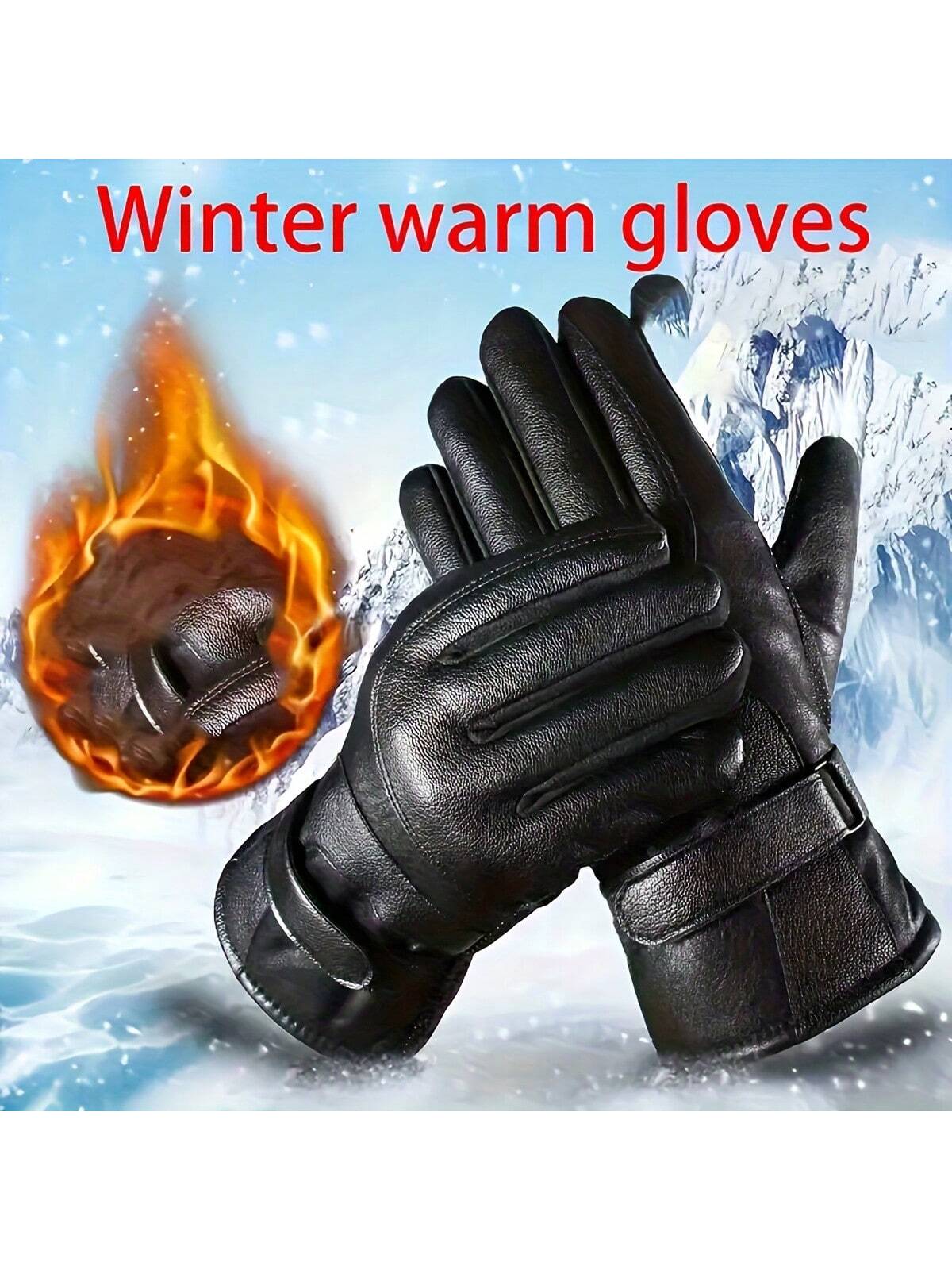 1 Pair Of High-Quality Artificial Leather Winter Warm Gloves, Sensitive Touch Screen, Fleece For Warmth, Windproof And Waterproof, Anti-Slip And Wear-Resistant, Lightweight And Easy To Carry, Suitable For Both Men And Women, Suitable For Cold Weather Pro