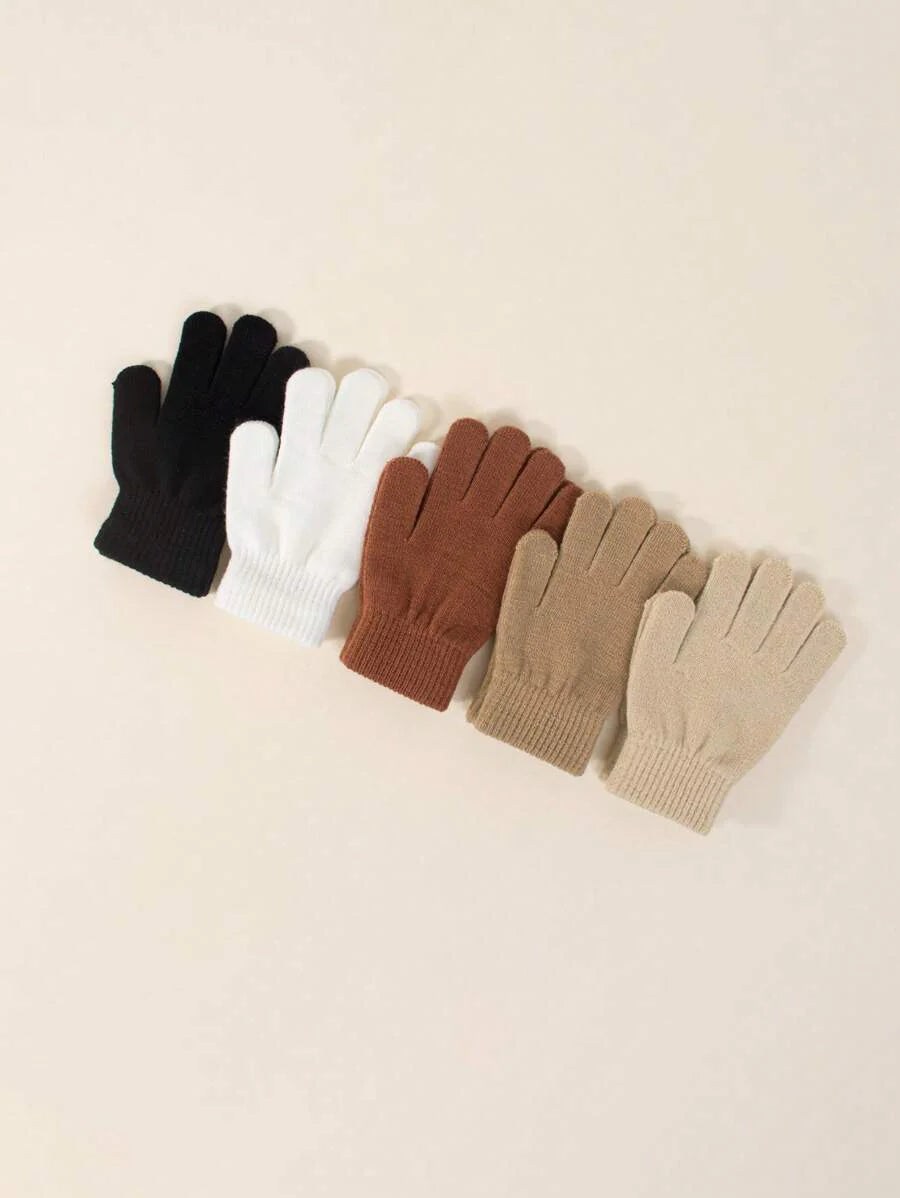 5 Pairs Kids Autumn/Winter Elastic Knitted Warm Gloves, Multiple Colors