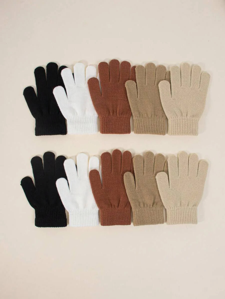 5 Pairs Kids Autumn/Winter Elastic Knitted Warm Gloves, Multiple Colors