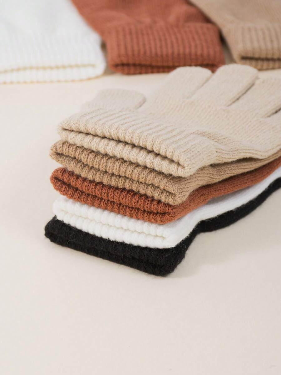 5 Pairs Kids Autumn/Winter Elastic Knitted Warm Gloves, Multiple Colors