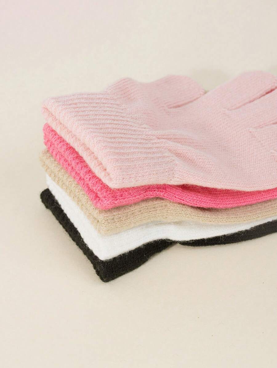 5 Pairs Kids Autumn/Winter Elastic Knitted Warm Gloves, Multiple Colors