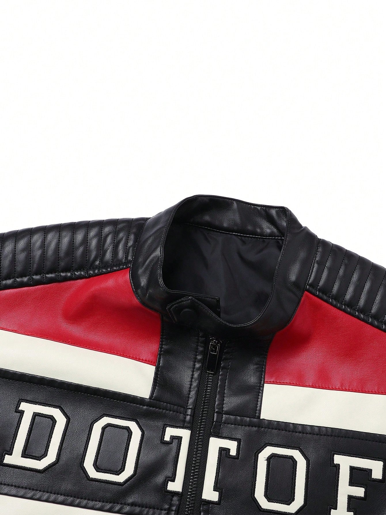 Men's Colorblock Embroidered Leather Jacket, Motorcycle Style Versatile Bomber, Grunge, Fall/Winter