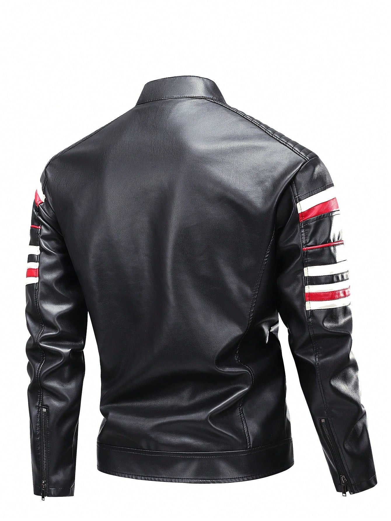 Men's Colorblock Embroidered Leather Jacket, Motorcycle Style Versatile Bomber, Grunge, Fall/Winter