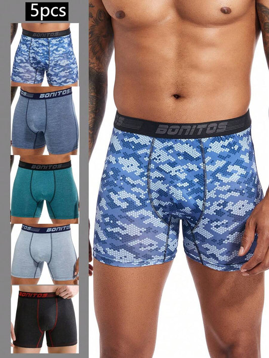 5pcs/Pack Plus Size Men's Boxer Briefs M-XXXXL Letter Elastic Band Print Boxers (Random Asymmetrical Printing)