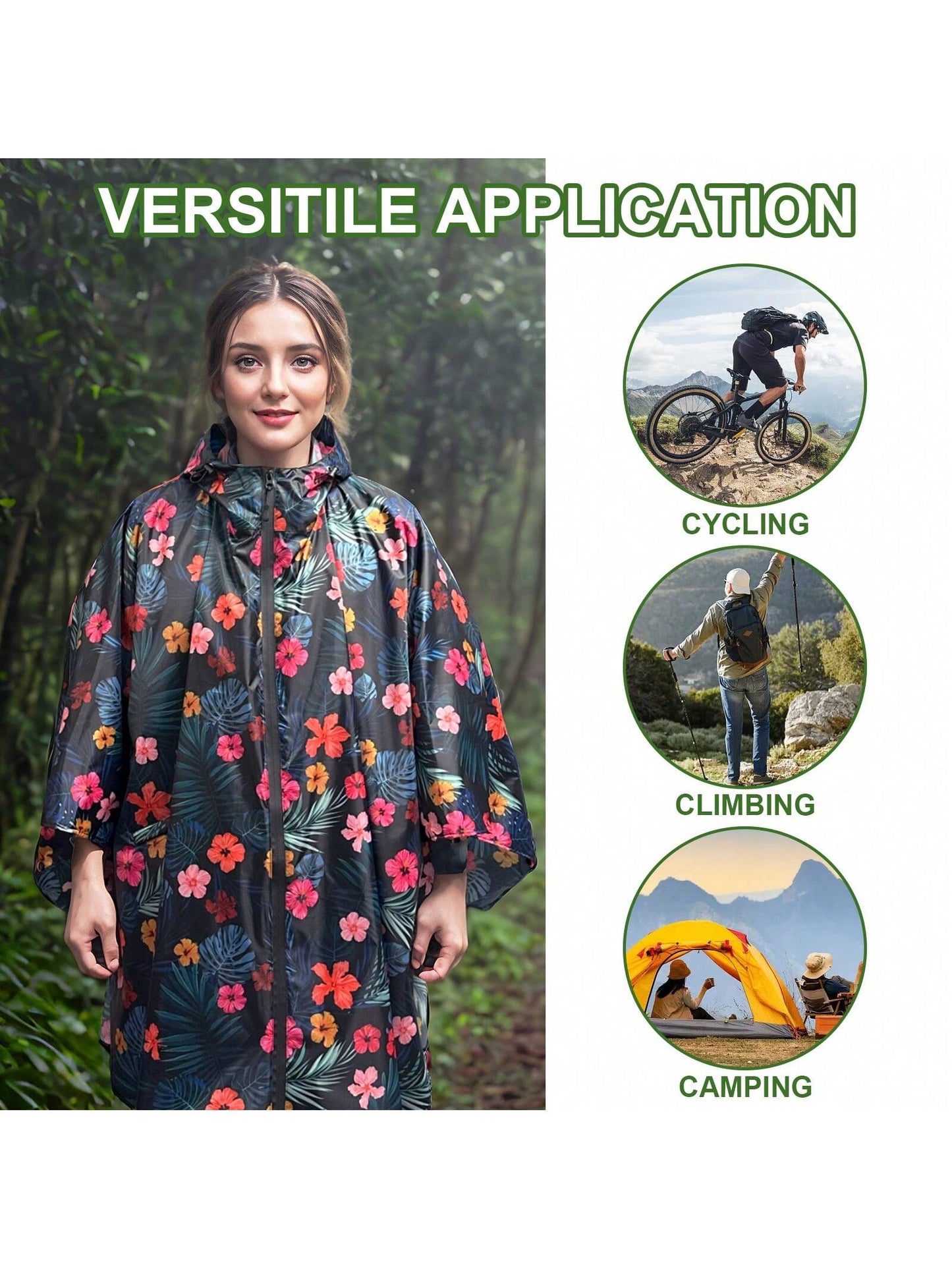 Portable Rain Poncho With Zipper, Lightweight Hooded Raincoat With Pockets, Waterproof Rain Jacket With Multi-Color For Adult Outdoor Activities
