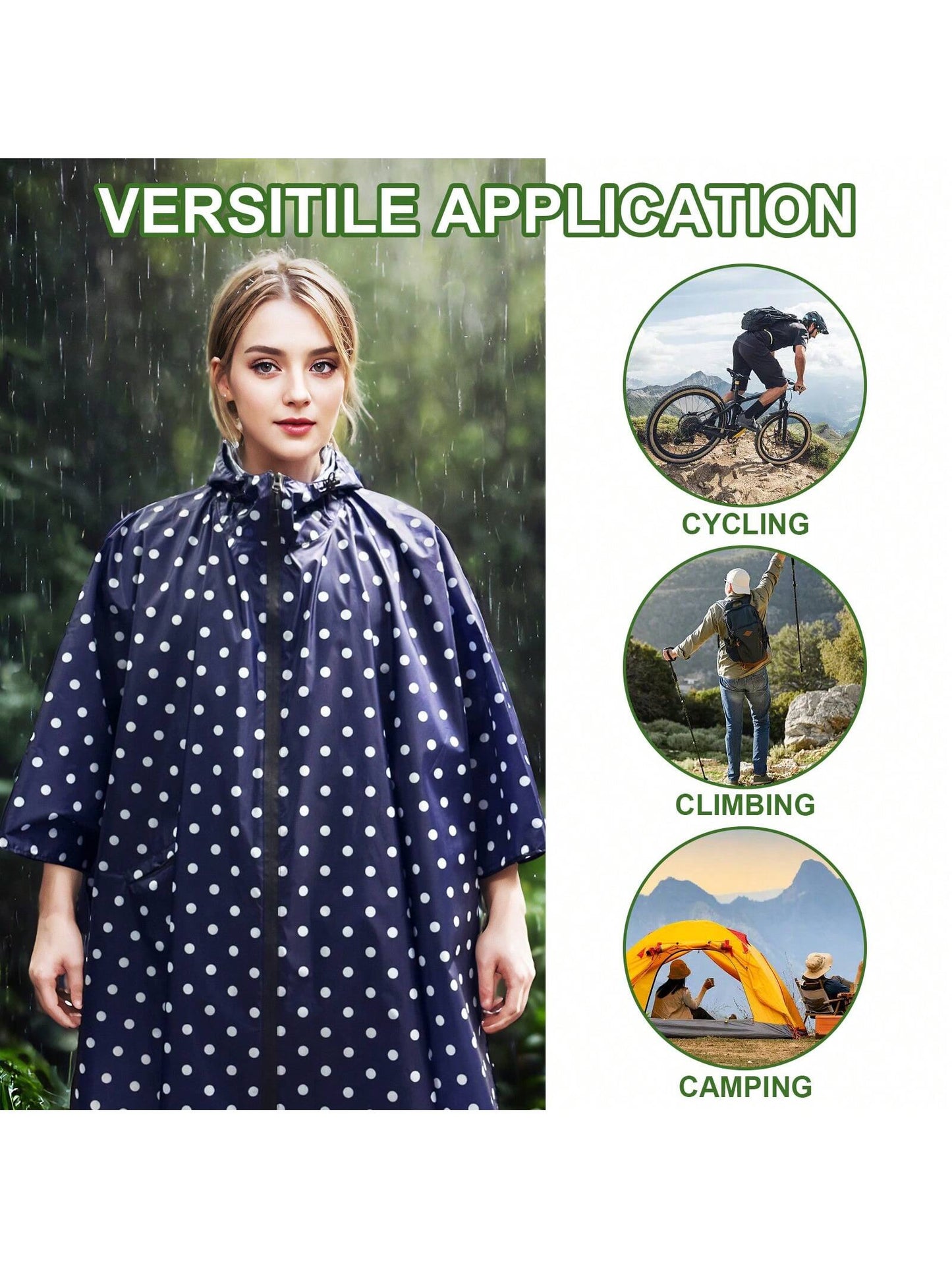 Portable Rain Poncho With Zipper, Lightweight Hooded Raincoat With Pockets, Waterproof Rain Jacket With Multi-Color For Adult Outdoor Activities
