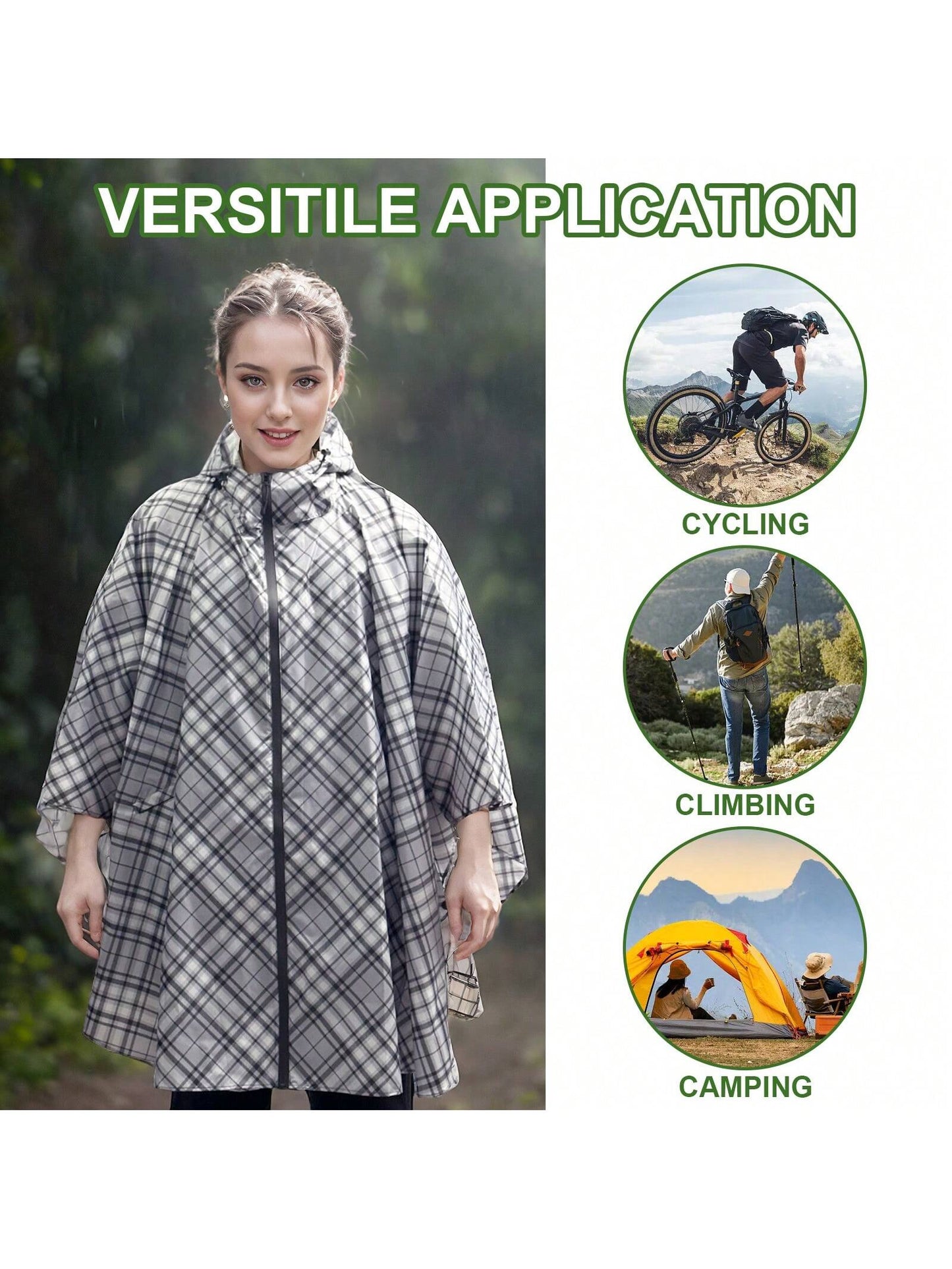 Portable Rain Poncho With Zipper, Lightweight Hooded Raincoat With Pockets, Waterproof Rain Jacket With Multi-Color For Adult Outdoor Activities