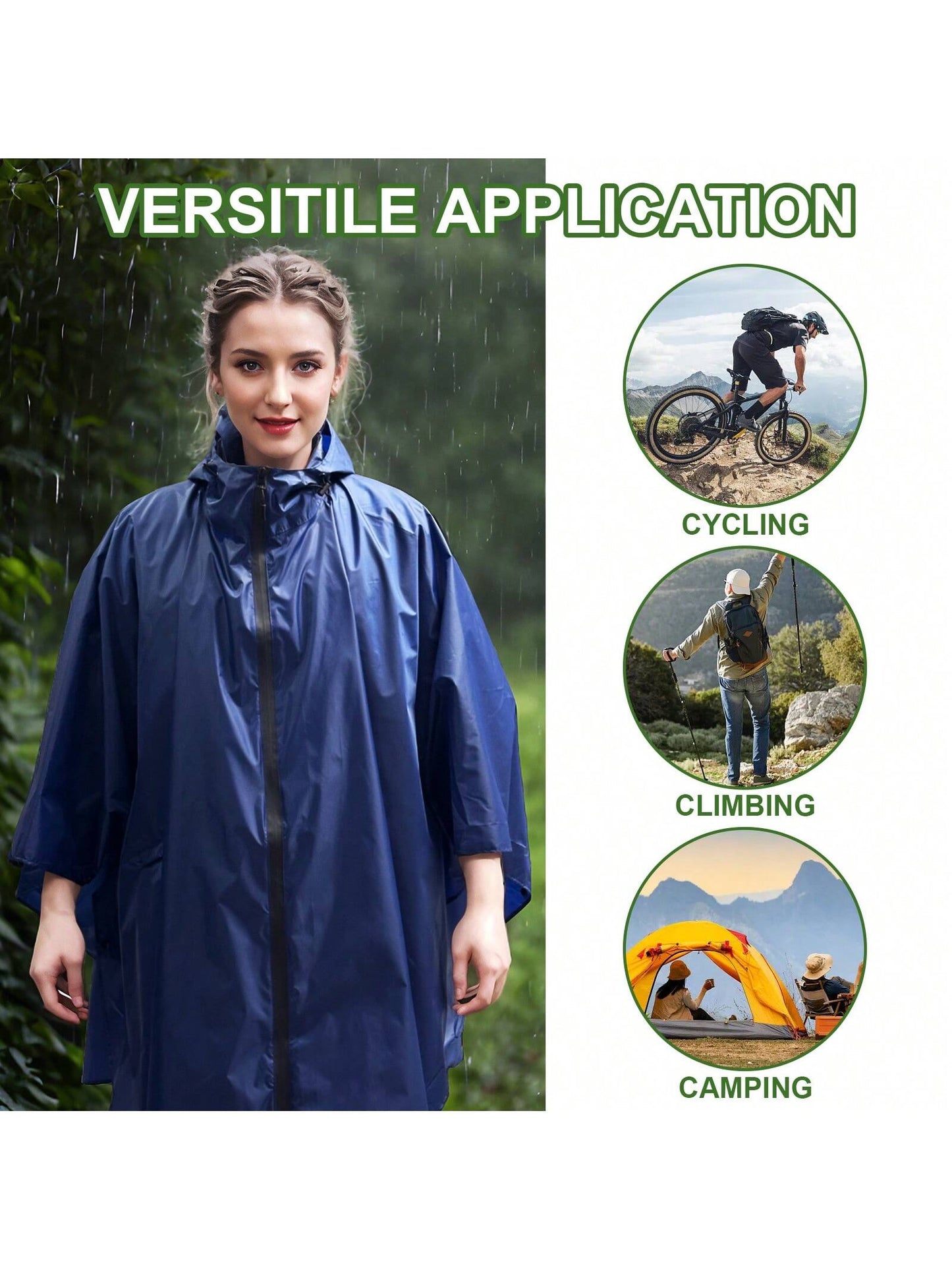Portable Rain Poncho With Zipper, Lightweight Hooded Raincoat With Pockets, Waterproof Rain Jacket With Multi-Color For Adult Outdoor Activities