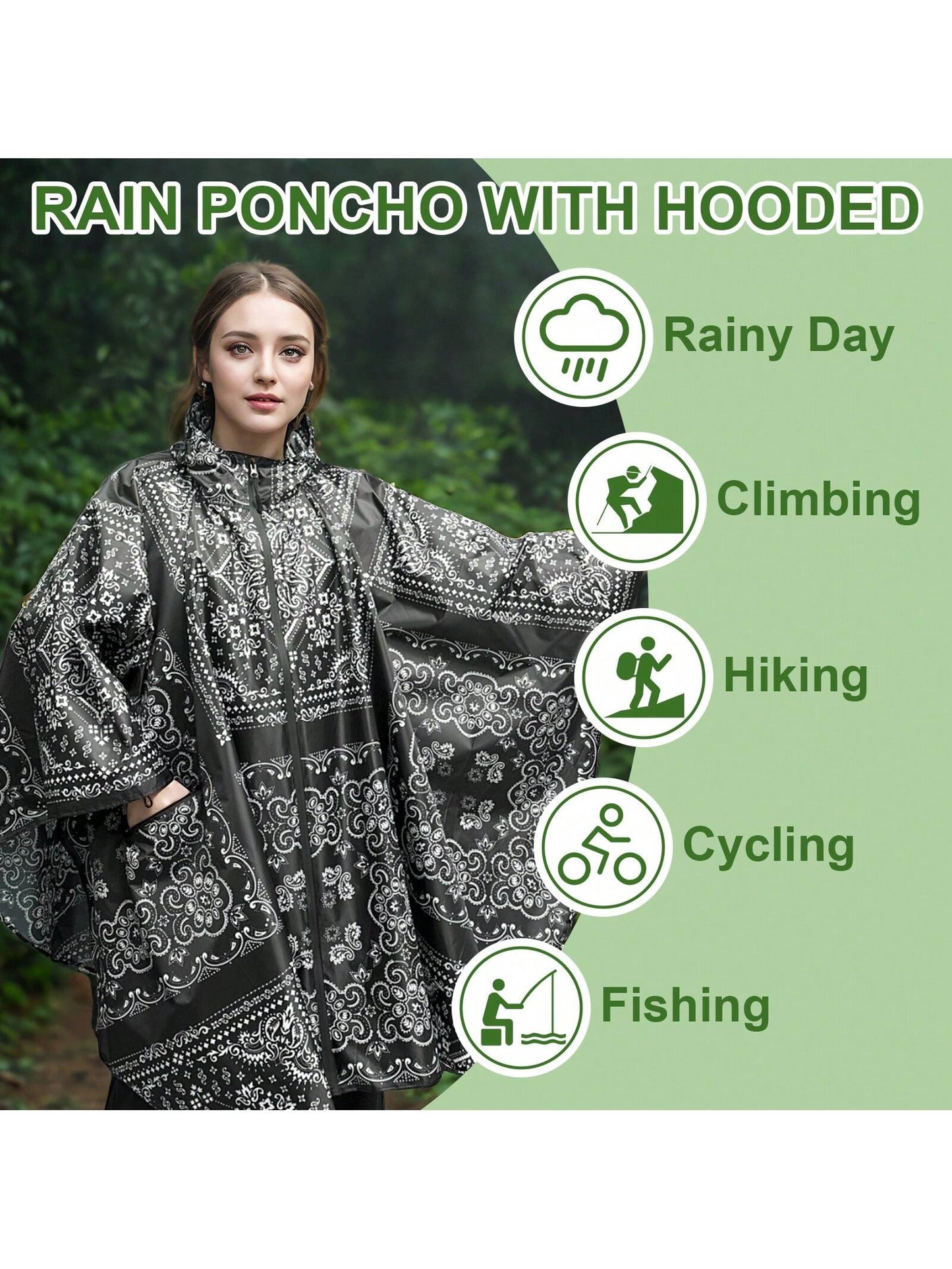 Portable Rain Poncho With Zipper, Lightweight Hooded Raincoat With Pockets, Waterproof Rain Jacket With Multi-Color For Adult Outdoor Activities