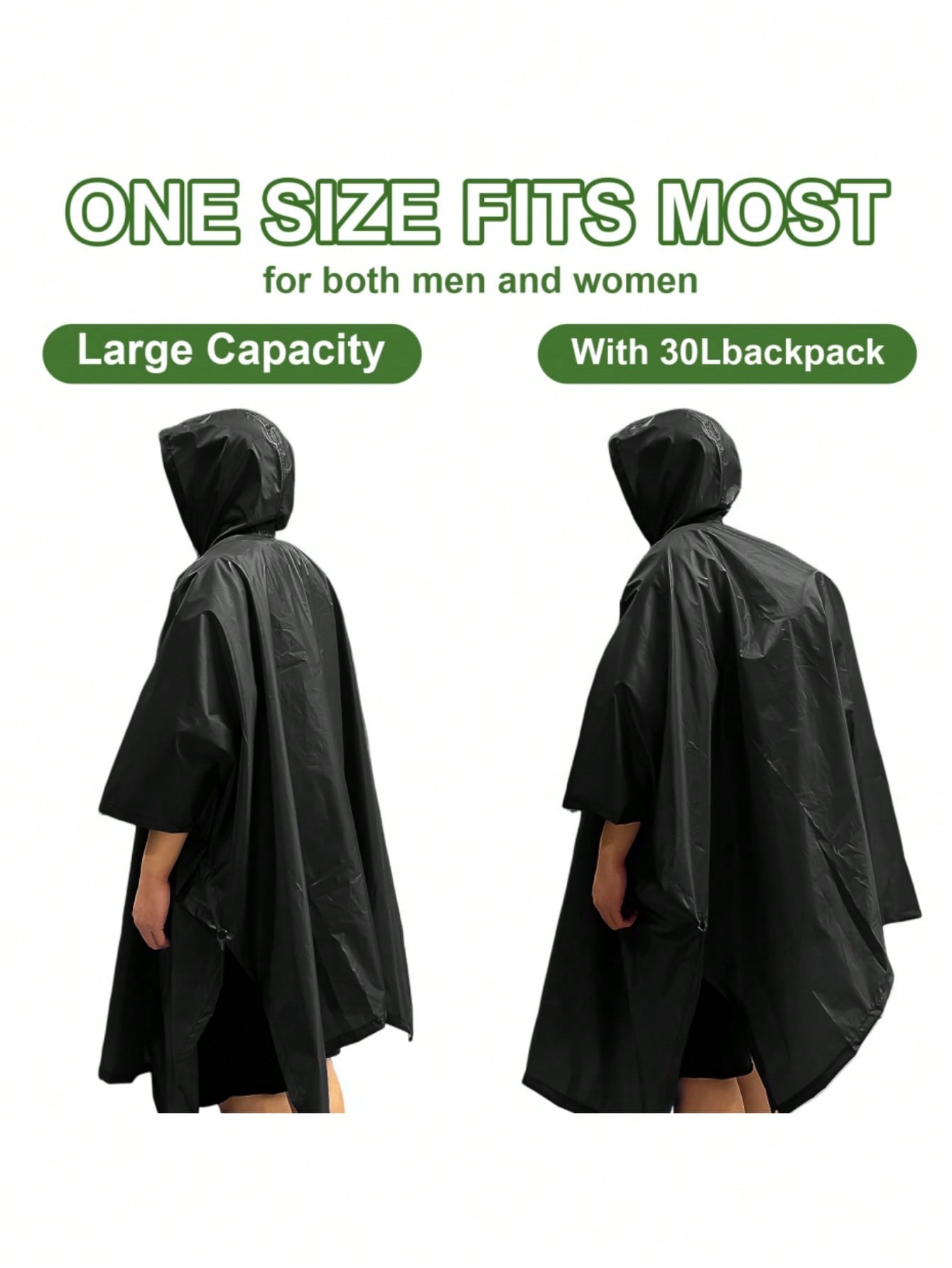 3-In-1 Multifunctional Hooded Rain Poncho With Snap Buckle, Lightweight Waterproof Raincoat And Rain Jacket With Pockets For Men And Women Adult Outdoor Activities