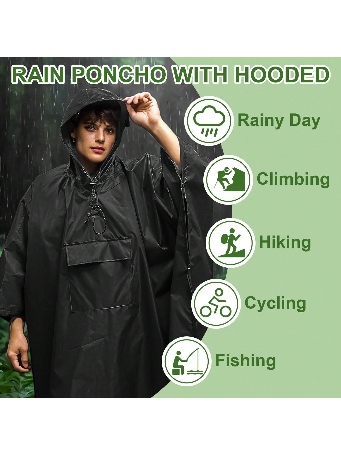 3-In-1 Multifunctional Hooded Rain Poncho With Snap Buckle, Lightweight Waterproof Raincoat And Rain Jacket With Pockets For Men And Women Adult Outdoor Activities