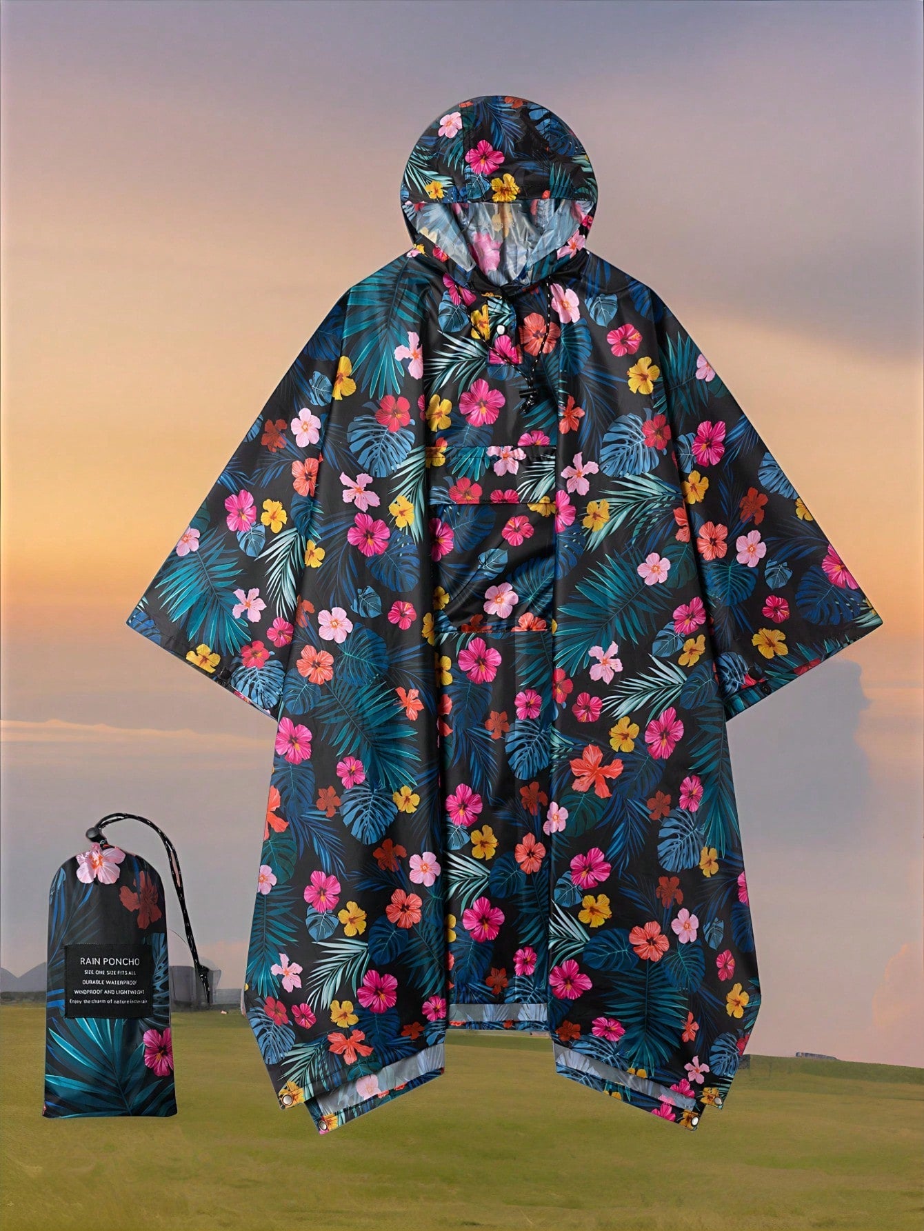 3-In-1 Multifunctional Hooded Rain Poncho With Snap Buckle, Lightweight Waterproof Raincoat And Rain Jacket With Pockets For Men And Women Adult Outdoor Activities
