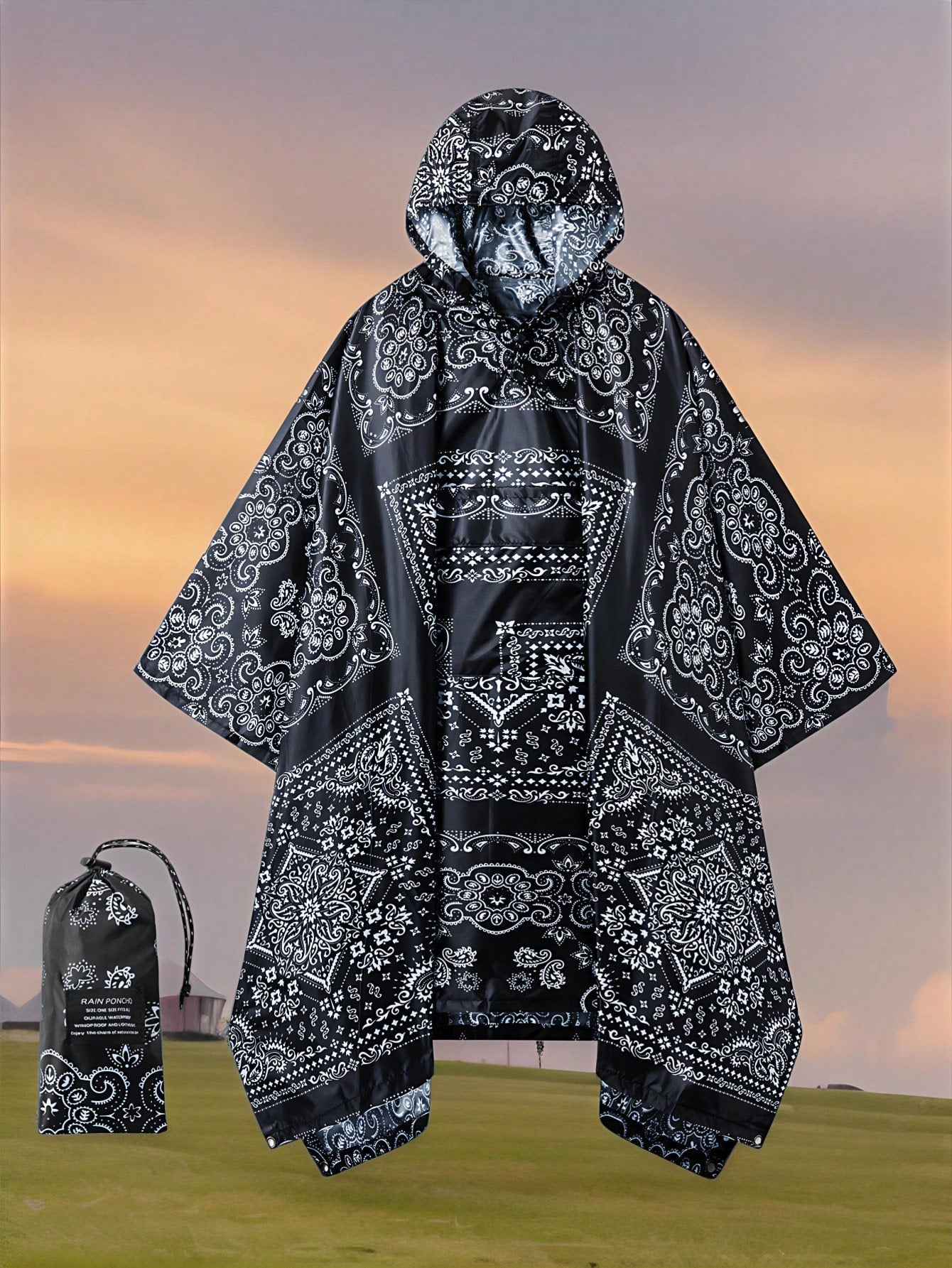 3-In-1 Multifunctional Hooded Rain Poncho With Snap Buckle, Lightweight Waterproof Raincoat And Rain Jacket With Pockets For Men And Women Adult Outdoor Activities