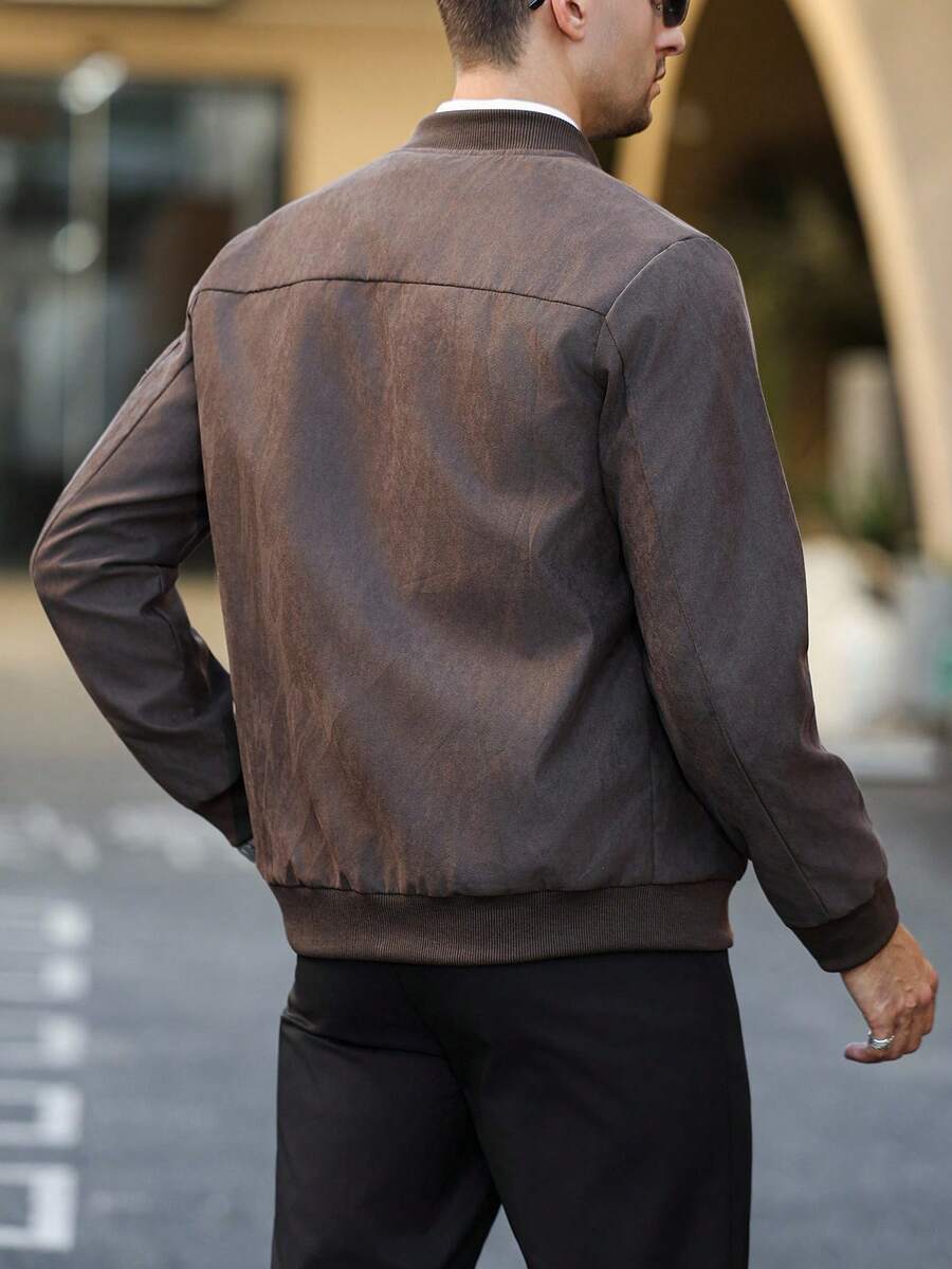 Manfinity EMRG Men's Solid Color Zipper Fashion Versatile Outdoor Windbreaker Jacket Black Bomber