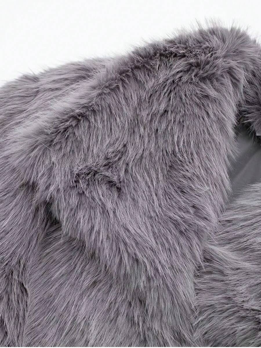 HH Faux Fur Jacket For Women Elegant Solid Lapel Long Sleeve Coat Casual Loose Female Winter Oversize Lady Chic Streetwear Jakcets