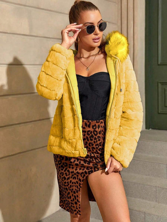 Elegant And Fashionable Reversible Women's Down Jacket With Faux Fur And Cozy Hat For Fall And Winter Seasons
