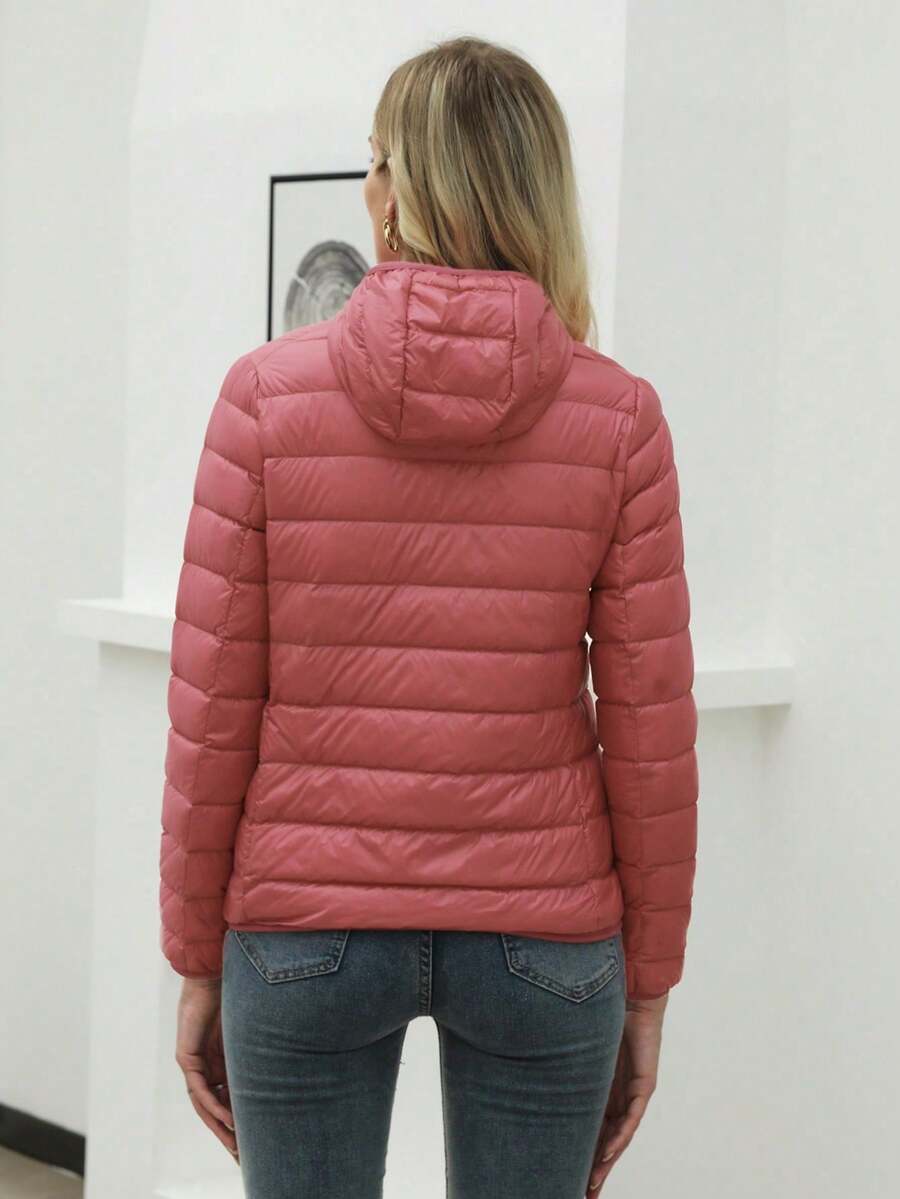 ZIAI Women Long Sleeve Hooded Down Coat Regular Length Warm Filled Jacket With Pockets And Zipper